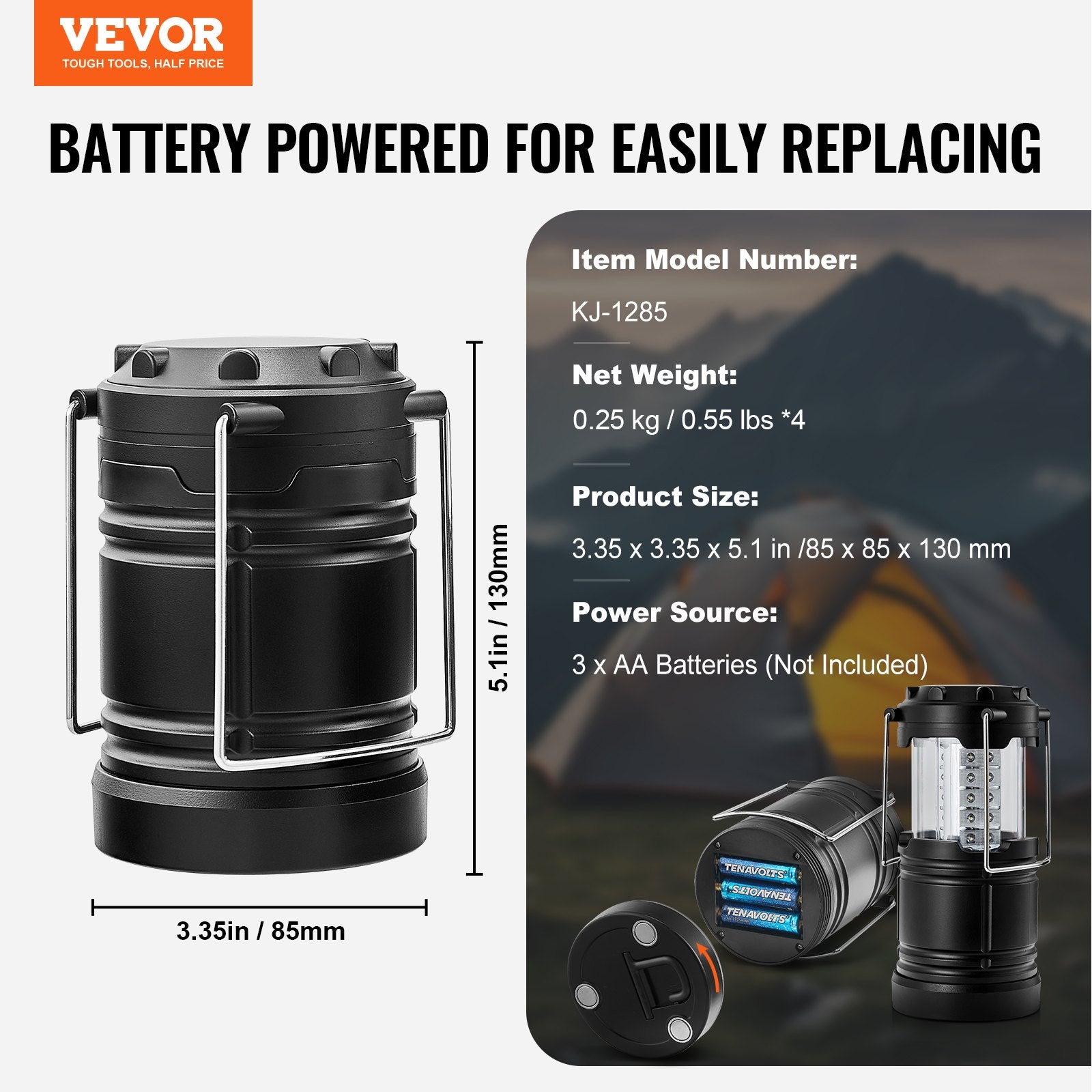 VEVOR LED Camping Lanterns Collapsible Battery Powered Flashlights Set of 4 7