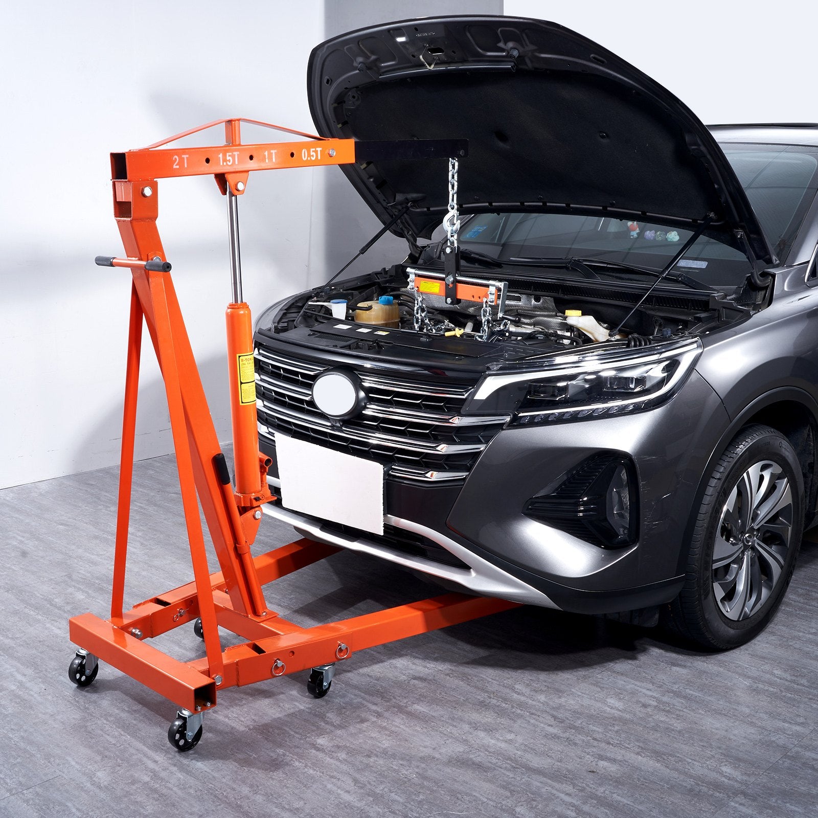 VEVOR Hydraulic Engine Hoist with Lever, 2000KG Heavy-duty Cherry Picker Shop Crane, Foldable Engine Crane and Engine Hoist leveler for Auto Repair, Motors, Weights Lifting, Loading 8