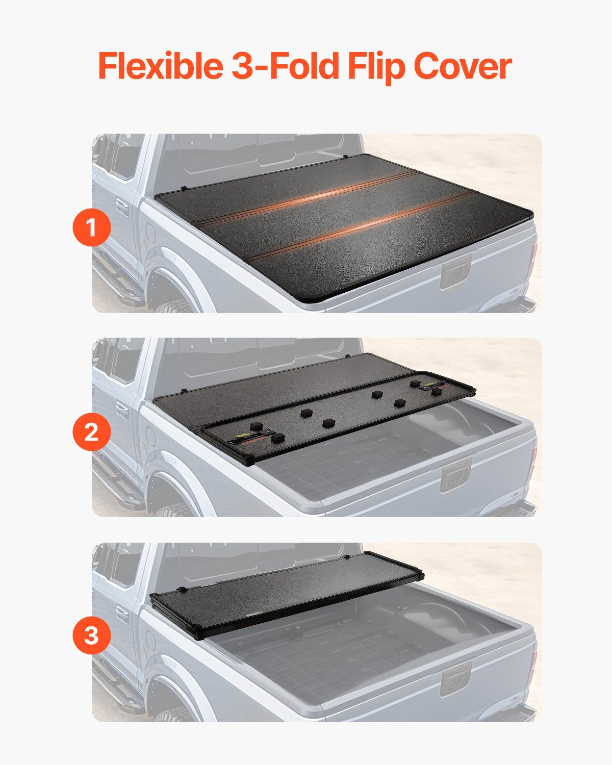 VEVOR Tri-Fold Truck Bed Tonneau Cover, Compatible with 2019-2024 Chevy Silverado GMC Sierra 1500 (NOT FIT 19-24 Classic) 1775 mm Bed, Fit 1775 x 1608 mm Inside Bed, 181.4 kg Load Capacity, Black