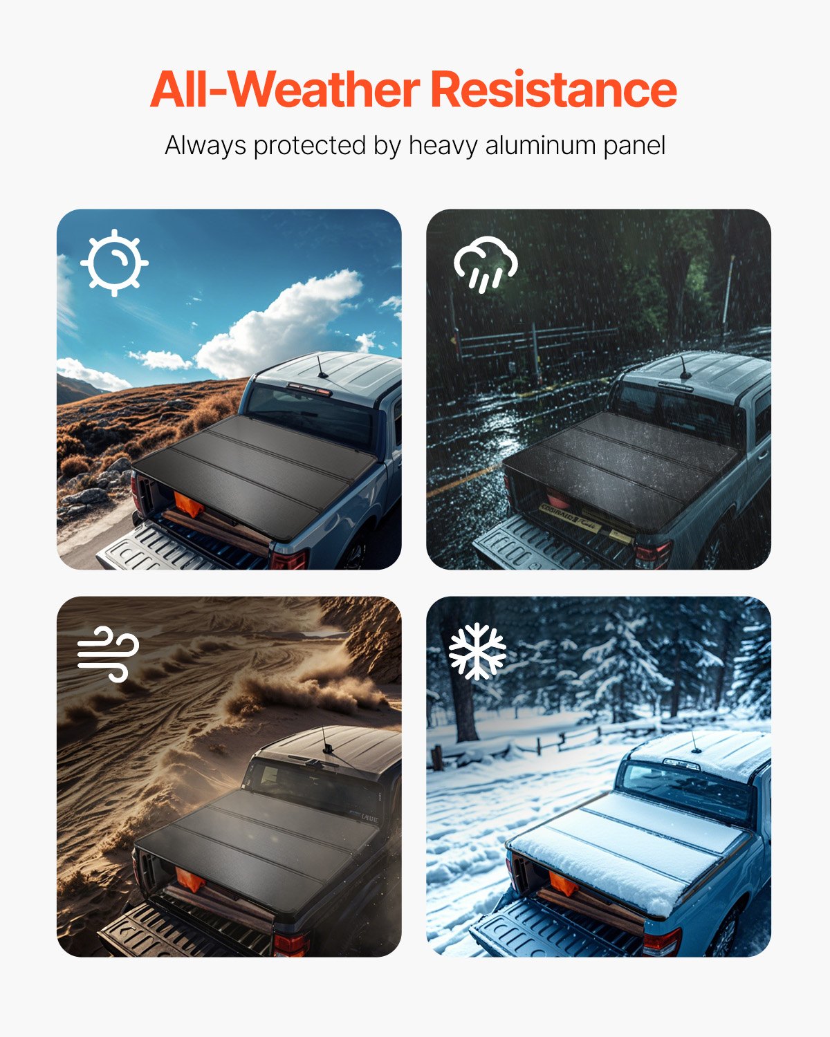 VEVOR Tri-Fold Truck Bed Tonneau Cover, Compatible with 2015-2024 Ford F-150, 2004 mm Bed, Only Fit 2004 x 1656 mm Inside Bed, 181.4 kg Load Capacity with Built-in LED Light, Quick Folding, Black 4