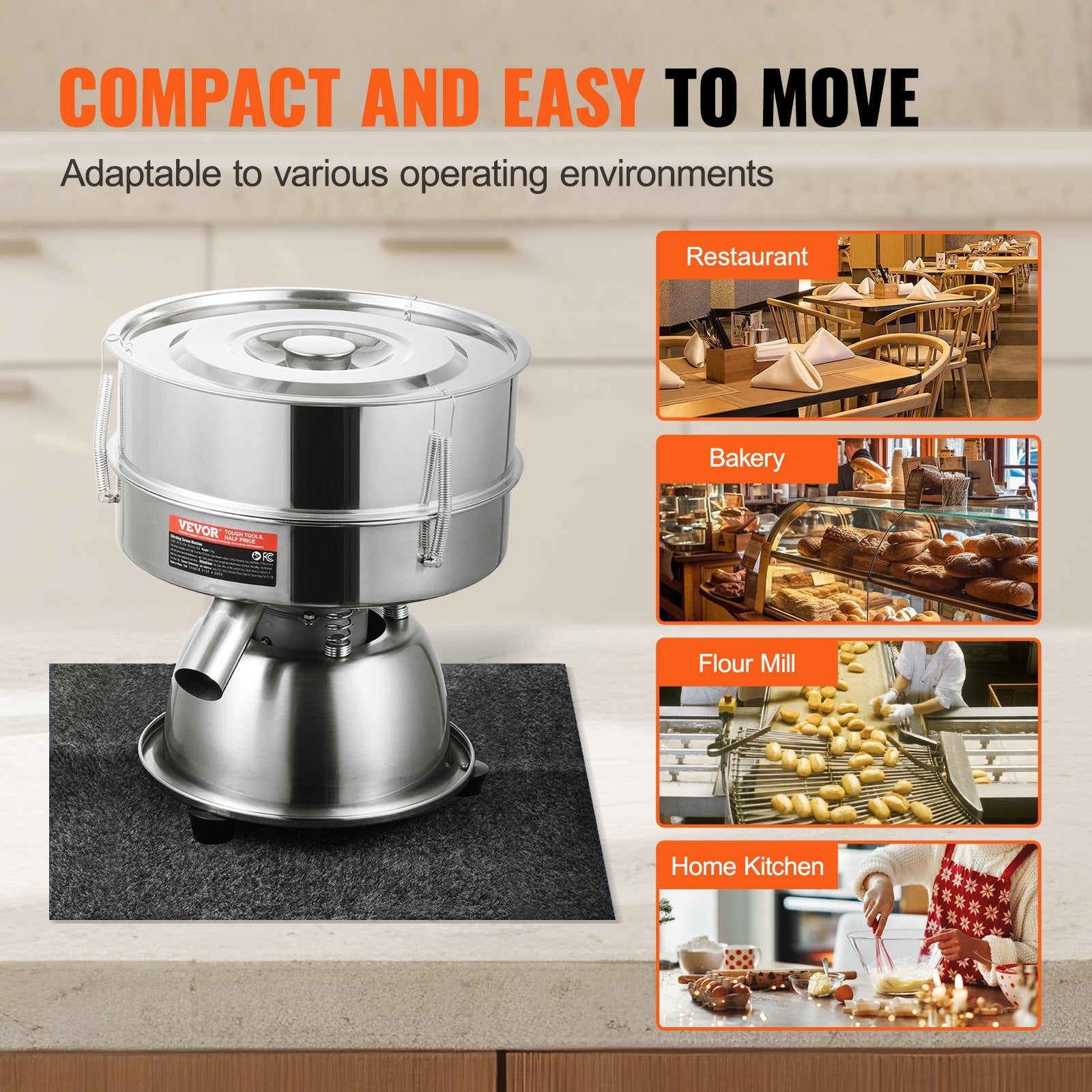 VEVOR Automatic Electric Vibrating Sieve, Stainless Steel Sifter Shaker Machine with 10+60 Mesh, 45W Automatic Powder Sifter Machine Countertop, Electric Sieve Shaker for Flour Powers, Mungbean, Rice 4