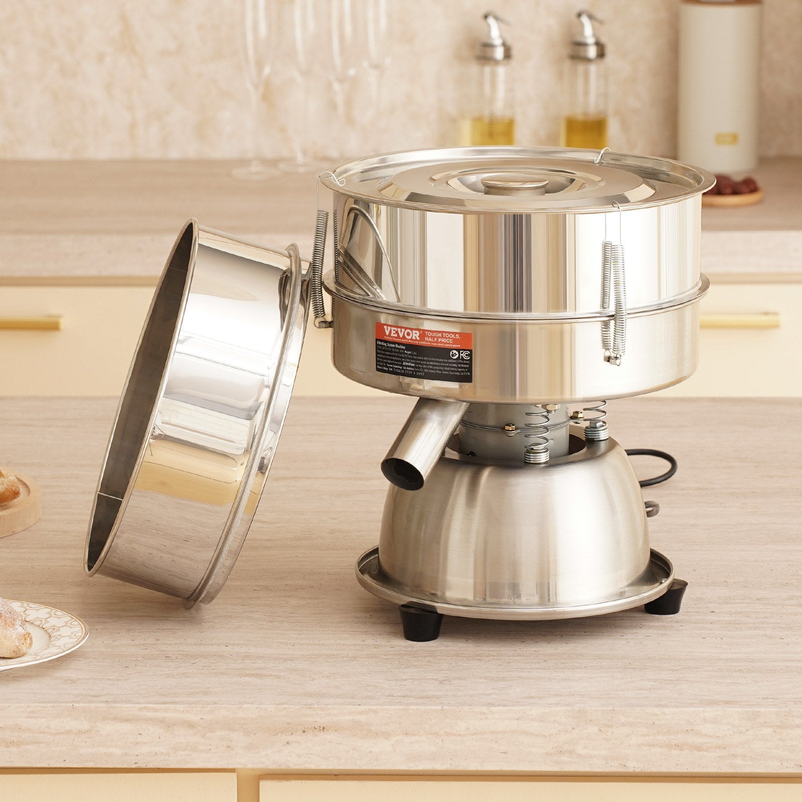 VEVOR Automatic Electric Vibrating Sieve, Stainless Steel Sifter Shaker Machine with 10+60 Mesh, 45W Automatic Powder Sifter Machine Countertop, Electric Sieve Shaker for Flour Powers, Mungbean, Rice 8