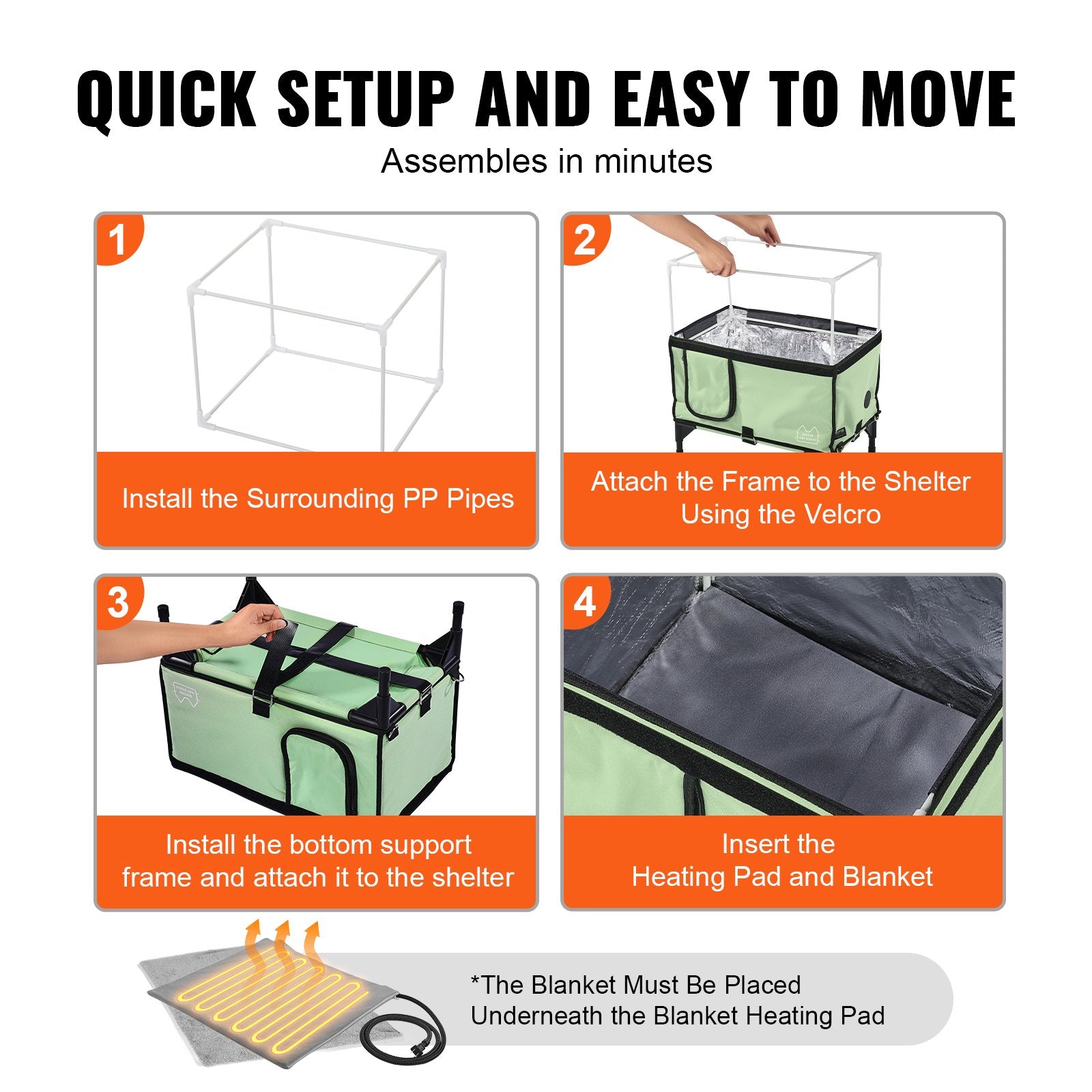 VEVOR Elevated Heated Cat House, Cuboid Kitty Shelter with Adjustable Temperature and Timer, 900D Oxford Cloth Foldable Cat Shelter with Heated Pad  for Winter to Stay Warm and Cozy, Green (Large) 7