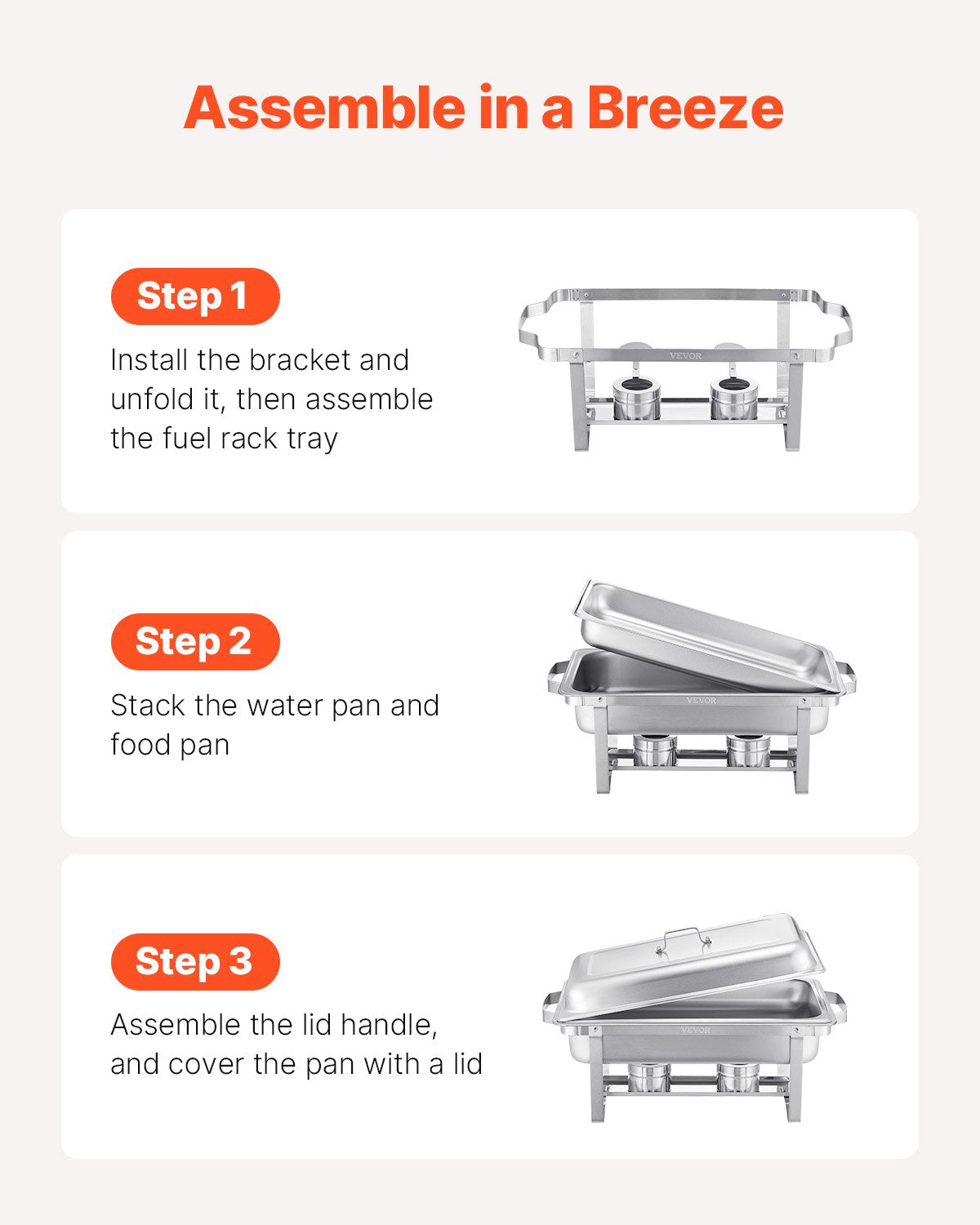 VEVOR 8 Qt 6 Pack Rectangle Chafing Dish Buffet Set Fullsize Pan Stainless Steel 7