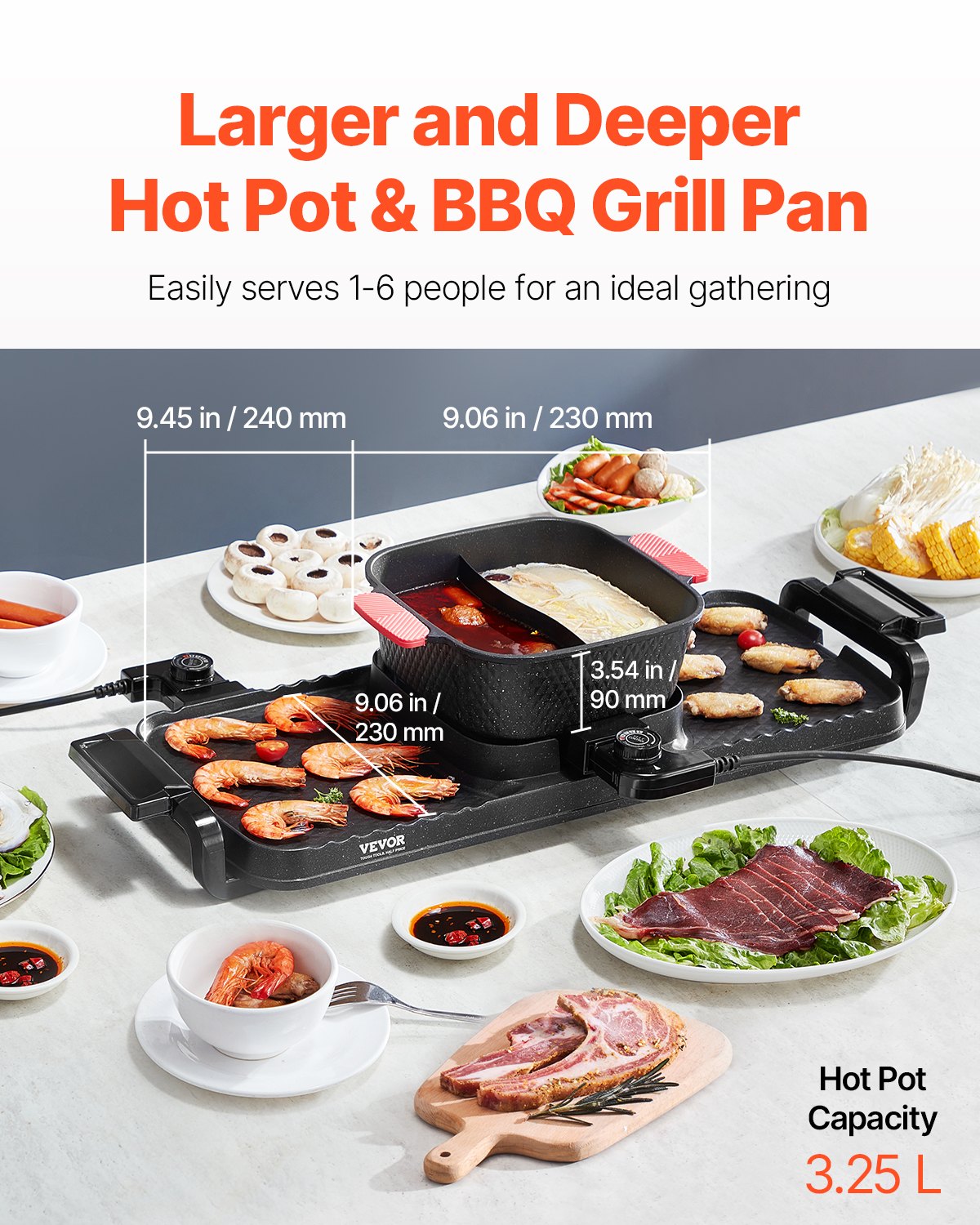 VEVOR Hot Pot with Grill 2300W 2-in-1 Electric Smokeless BBQ with Removable Pot 3