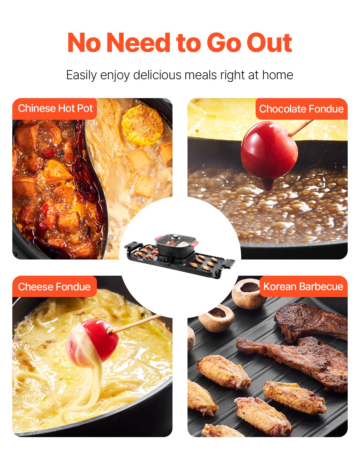 VEVOR Hot Pot with Grill 2300W 2-in-1 Electric Smokeless BBQ with Removable Pot 6