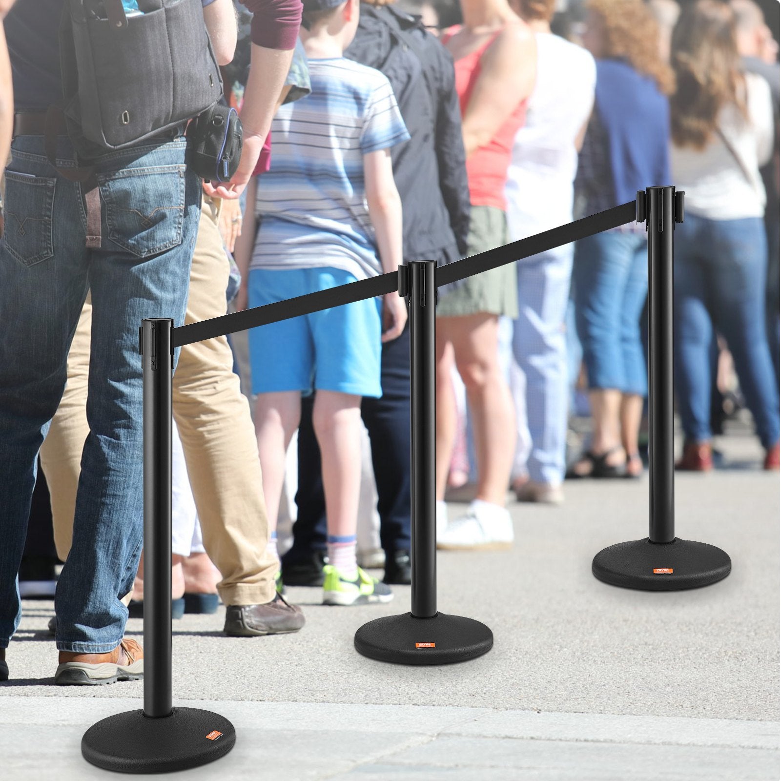 VEVOR Crowd Control Stanchions, 6-Pack Crowd Control Barriers with 3PCS 6.5FT Black Retractable Belts, Plastic Stanchion Queue Post, Belt Barriers Line Divider Stanchion Set for Airport, Exhibition 7