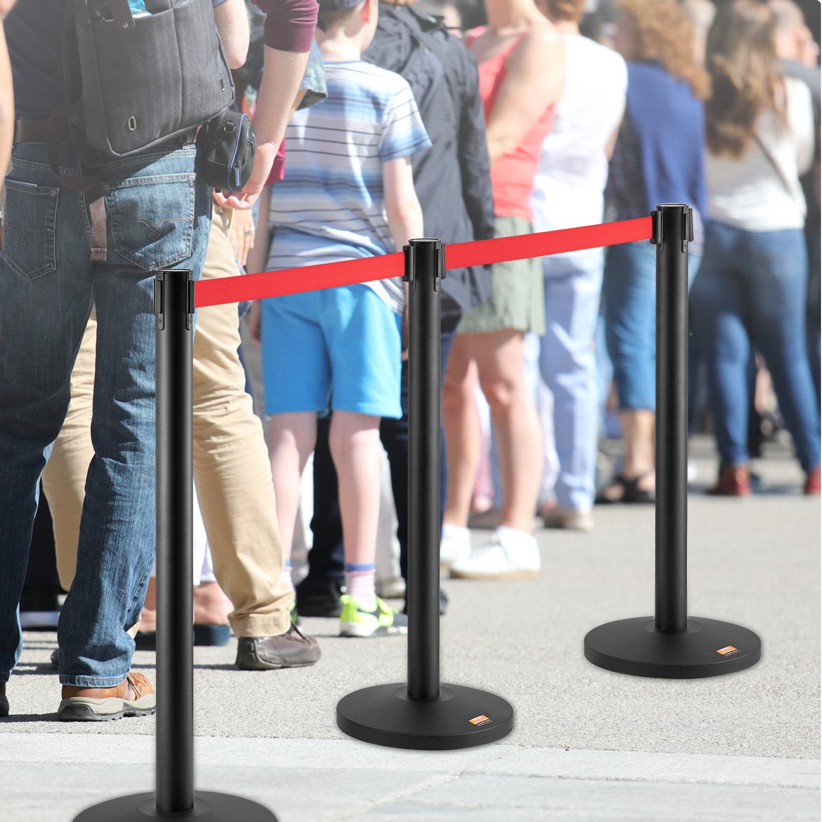 VEVOR Crowd Control Stanchions, 2-Pack Crowd Control Barriers, Carbon Steel Baking Painted Stanchion Queue Post with 11FT Red Retractable Belt, Belt Barriers Line Divider for Exhibition, Airport 7
