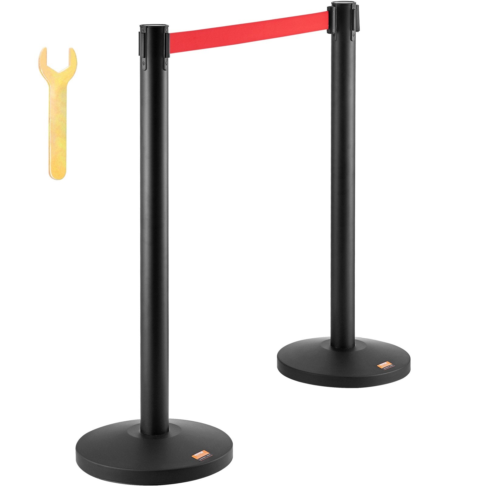 VEVOR Crowd Control Stanchions, 2-Pack Crowd Control Barriers, Carbon Steel Baking Painted Stanchion Queue Post with 11FT Red Retractable Belt, Belt Barriers Line Divider for Exhibition, Airport 8