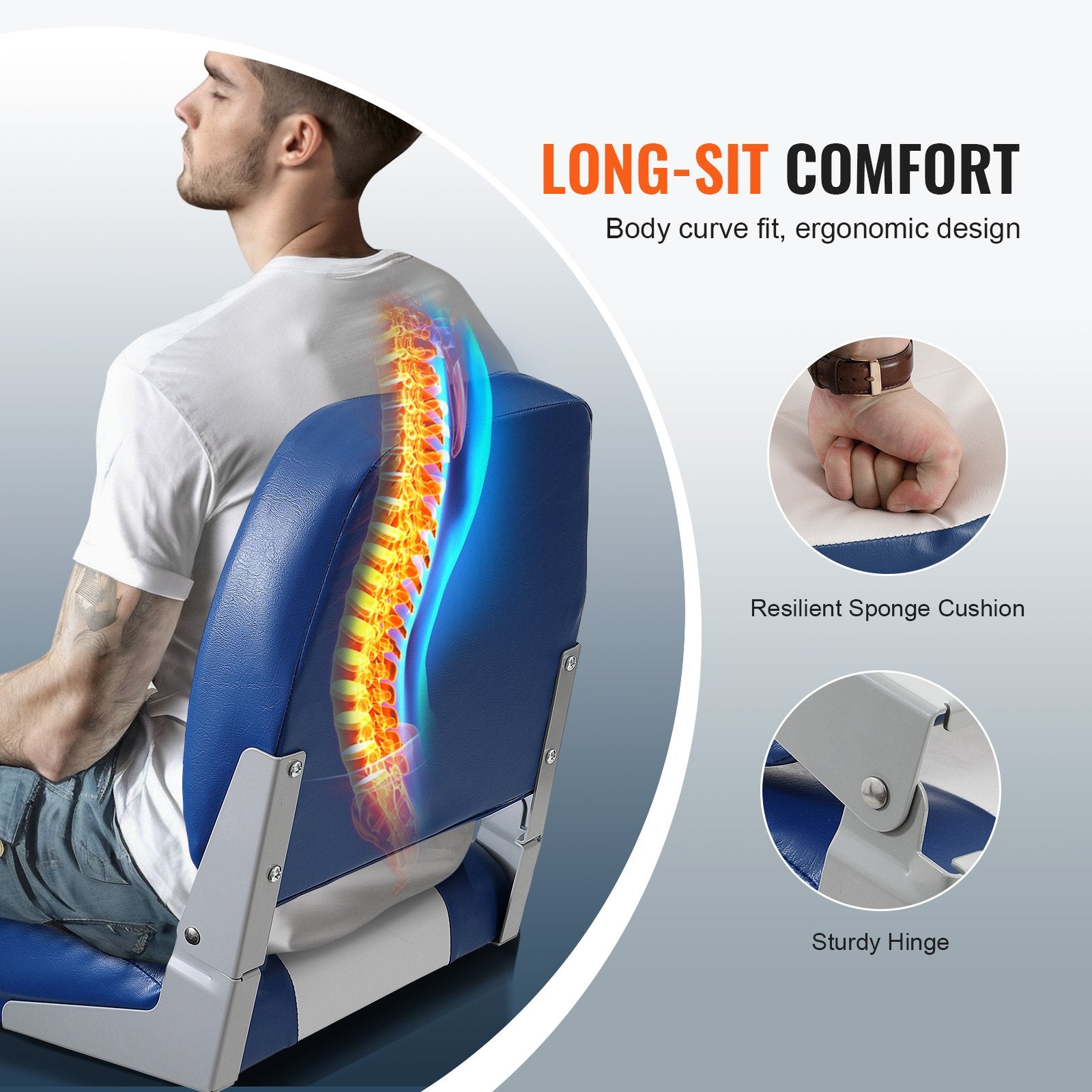 VEVOR Boat Seat Low Back Fold-Down Fishing Boat Chair with Sponge Padding 2 Pack 3