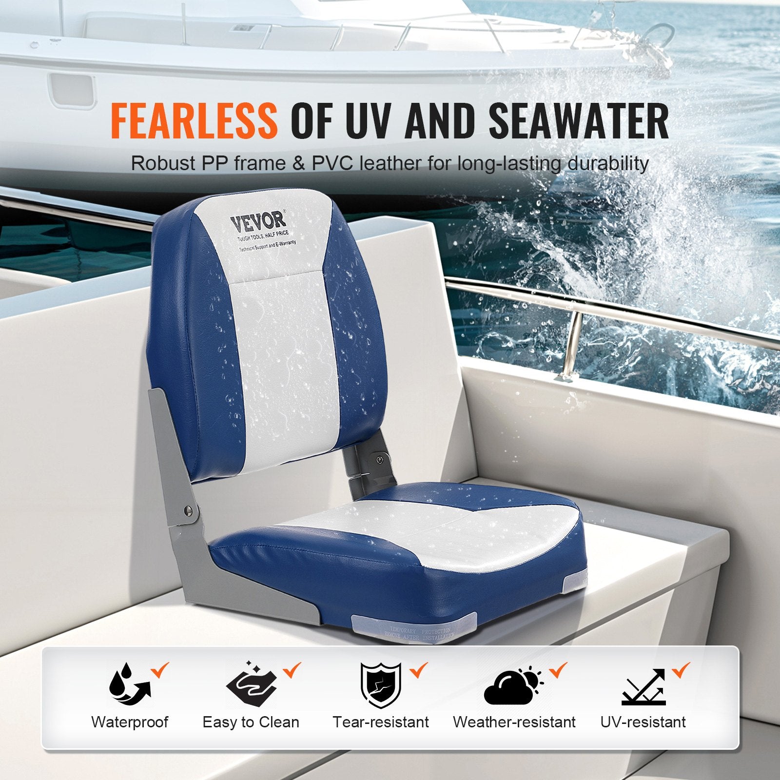 VEVOR Boat Seat Low Back Fold-Down Fishing Boat Chair with Sponge Padding 2 Pack 4