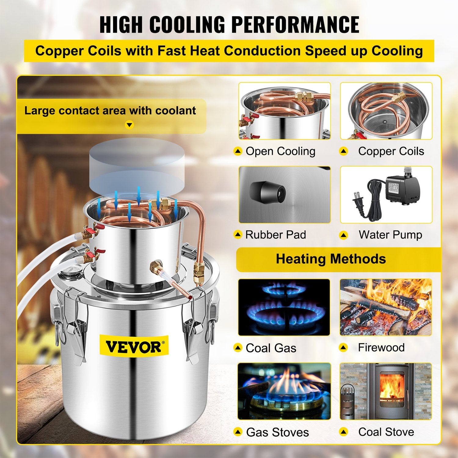 VEVOR 50L Water Alcohol Distiller Copper Moonshinestill Brewing w/ Water Pump 4