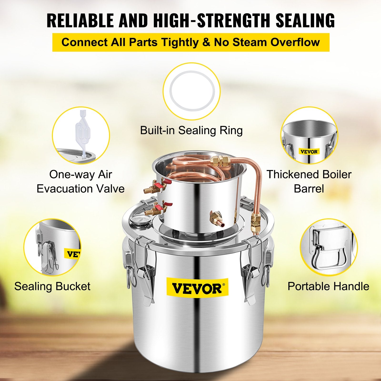 VEVOR 50L Water Alcohol Distiller Copper Moonshinestill Brewing w/ Water Pump 6