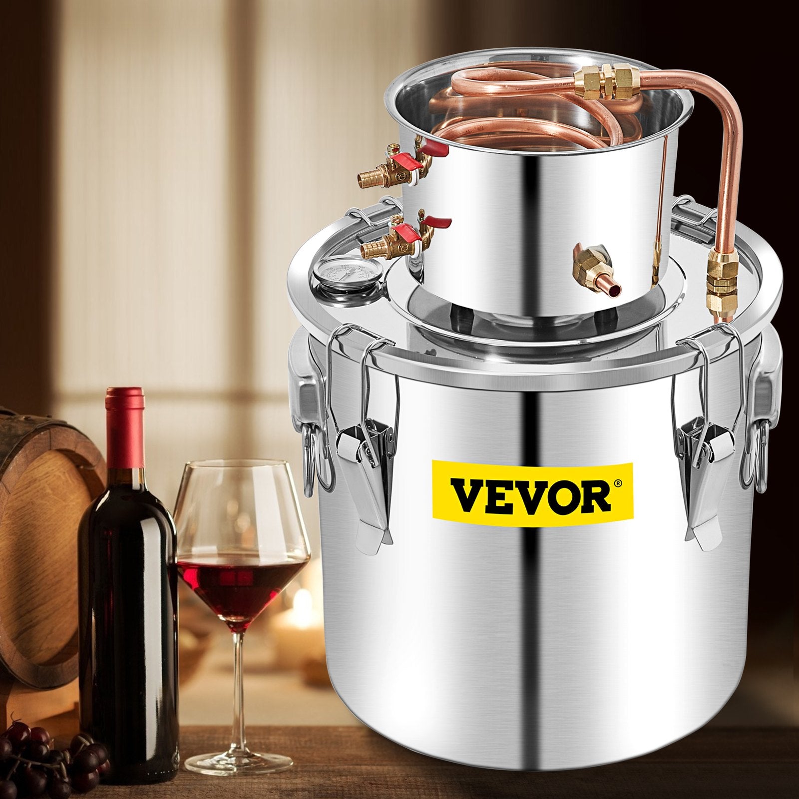 VEVOR 50L Water Alcohol Distiller Copper Moonshinestill Brewing w/ Water Pump 8