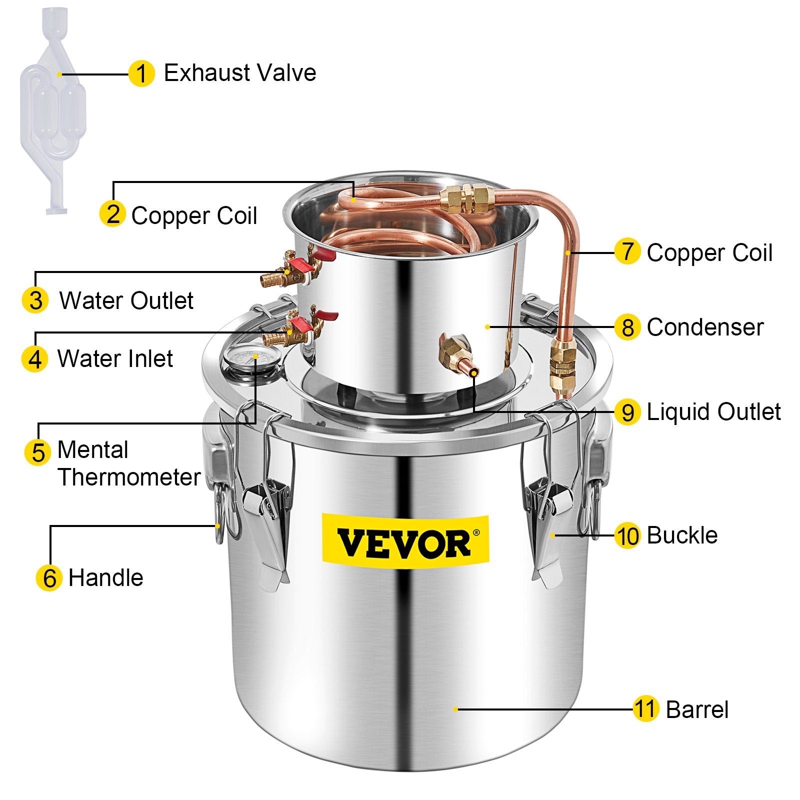 VEVOR 50L Water Alcohol Distiller Copper Moonshinestill Brewing w/ Water Pump 10