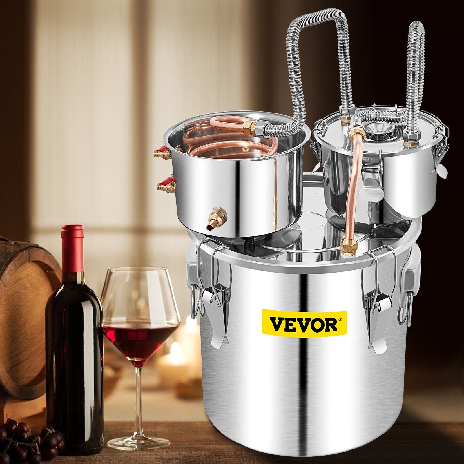 VEVOR Moonshine Still Water Alcohol Distiller 50L w/Thumper Keg & Water Pump 8