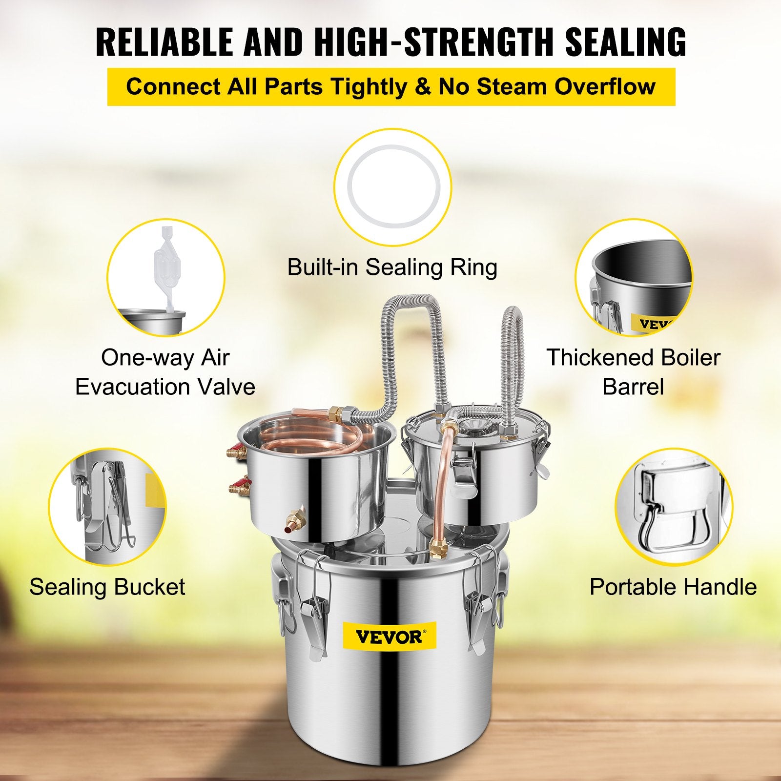 VEVOR 3 Pot 12L Alcohol Distiller Water Wine Boiler Home Brew Moonshinestill 6