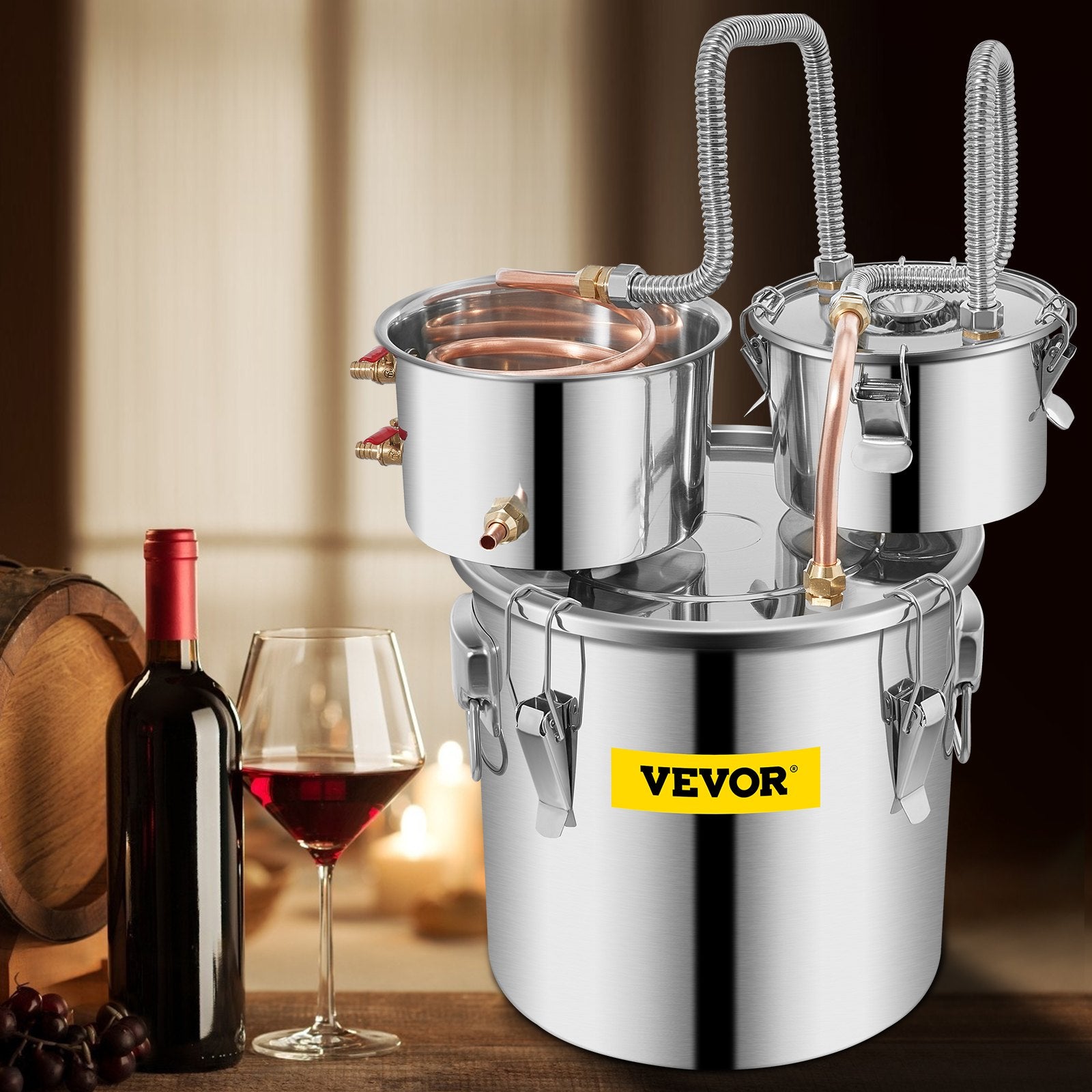 VEVOR 3 Pot 12L Alcohol Distiller Water Wine Boiler Home Brew Moonshinestill 8