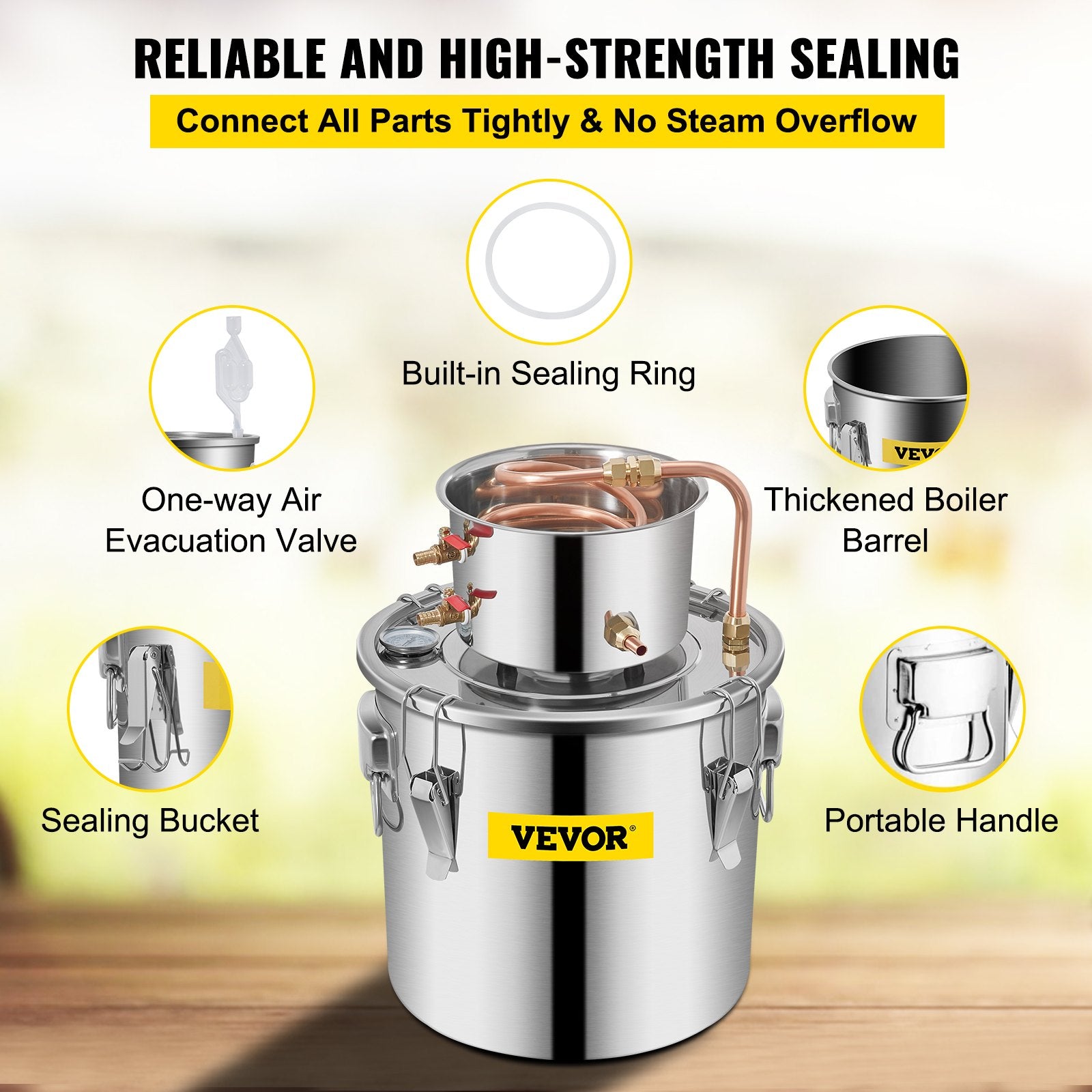 VEVOR Moonshine Still 3 Gal 12L Stainless Steel Water Alcohol Distiller Copper Tube Home Brewing Kit Build-in Thermometer for DIY Whisky Wine Brandy, 3Gal, Sliver 6