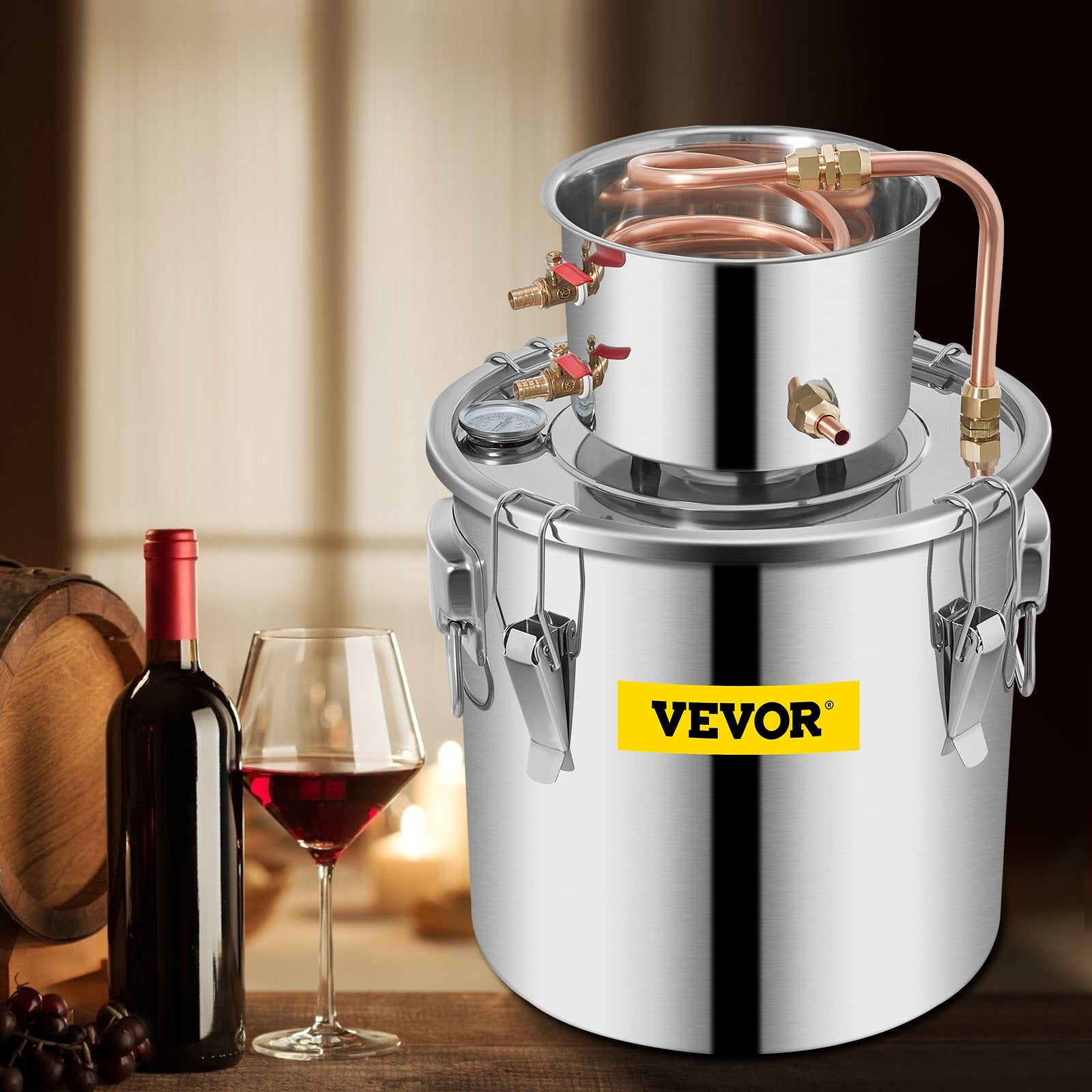 VEVOR Moonshine Still 3 Gal 12L Stainless Steel Water Alcohol Distiller Copper Tube Home Brewing Kit Build-in Thermometer for DIY Whisky Wine Brandy, 3Gal, Sliver 8