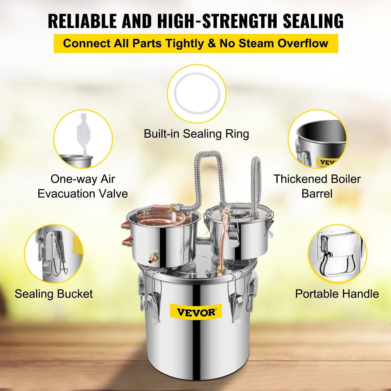 VEVOR Moonshine Still 5 Gal 21L Stainless Steel Water Alcohol Distiller Copper Tube Home Brewing Kit Build-in Thermometer for DIY Whisky Wine Brandy, 5GAL, 3 pots 6