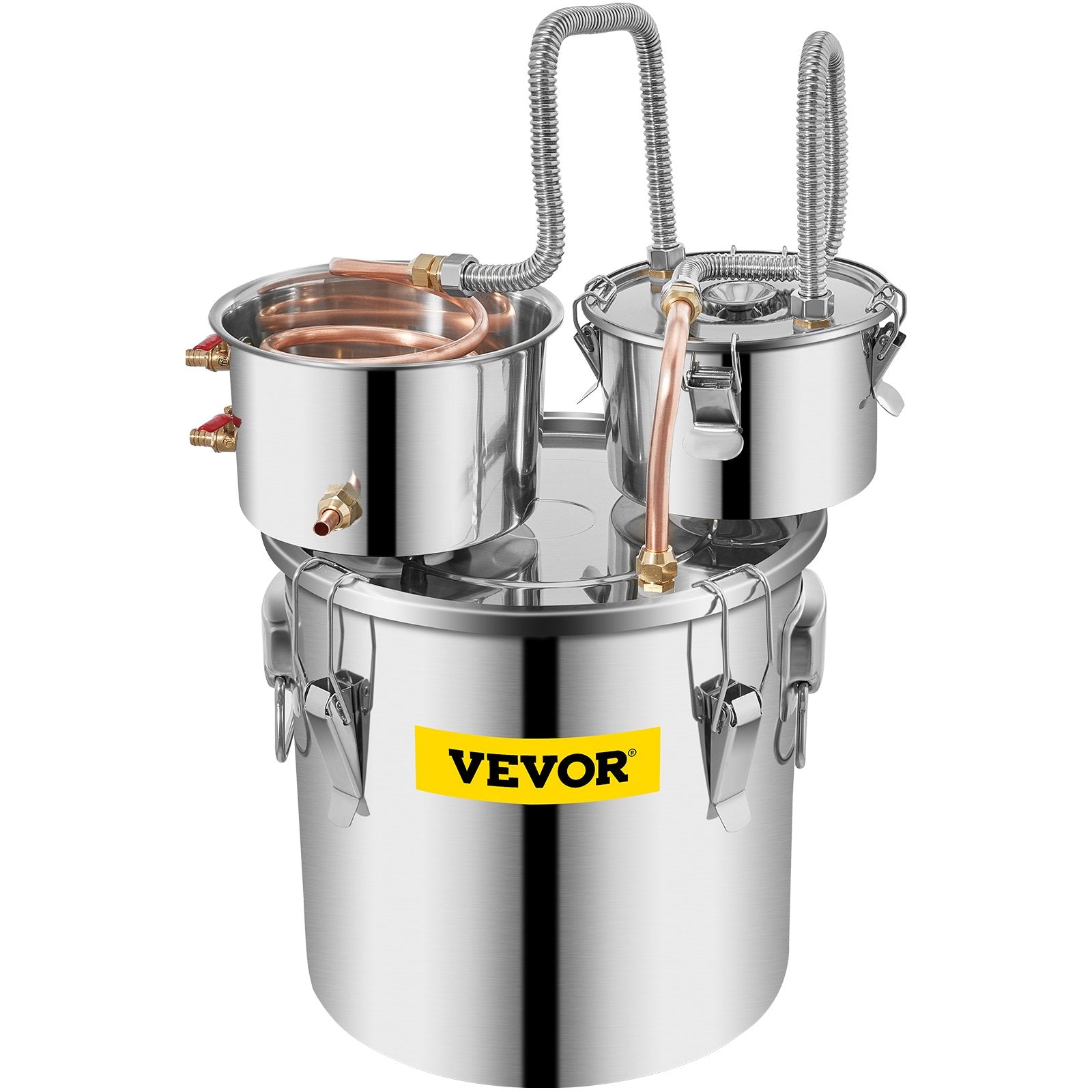 VEVOR Moonshine Still 5 Gal 21L Stainless Steel Water Alcohol Distiller Copper Tube Home Brewing Kit Build-in Thermometer for DIY Whisky Wine Brandy, 5GAL, 3 pots 11