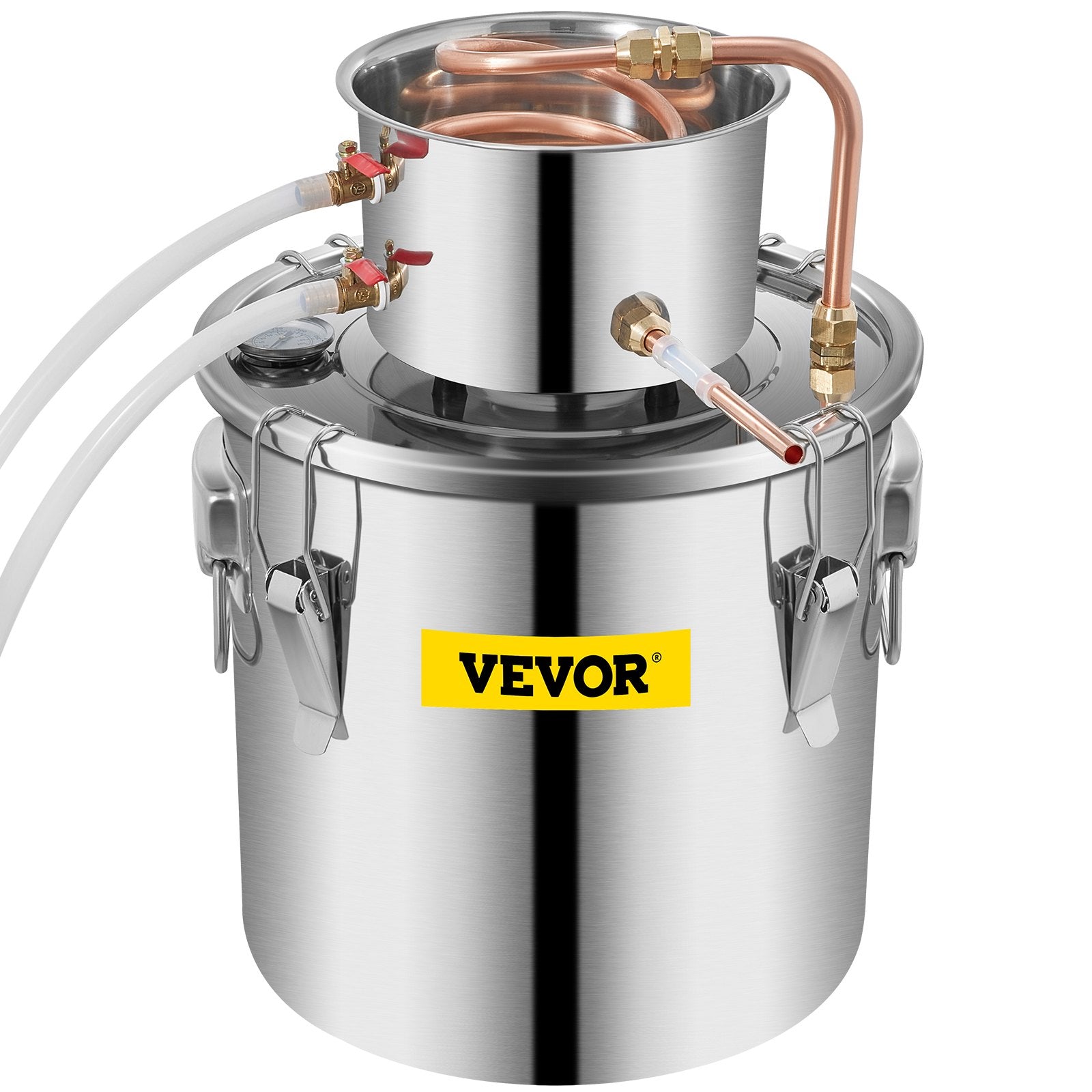 VEVOR Moonshine Still 5 Gal 21L Stainless Steel Water Alcohol Distiller Copper Tube Home Brewing Kit Build-in Thermometer for DIY Whisky Wine Brandy, 5Gal, Silver 11