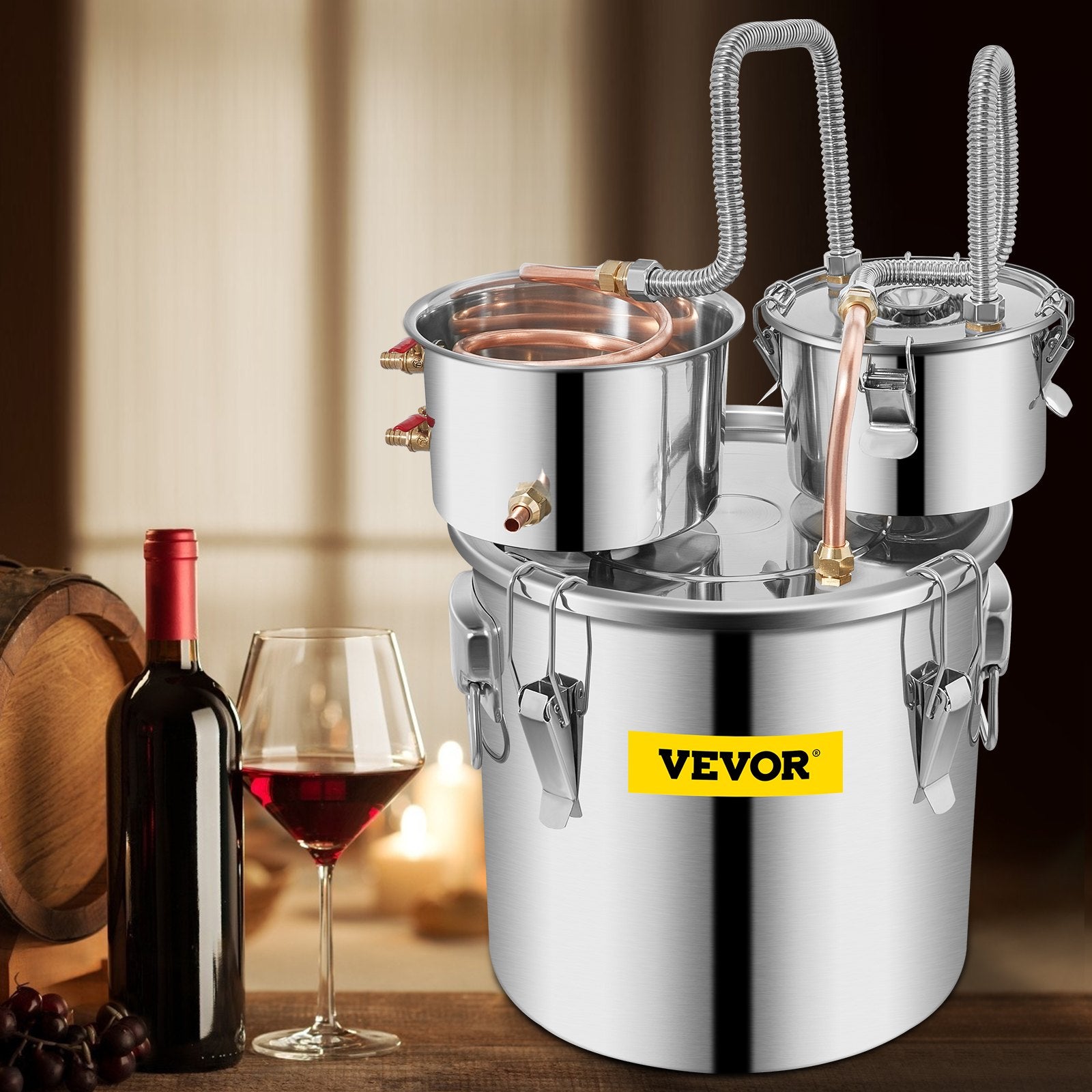 Vevor 30L 8Gal Alcohol Distiller Water Spirit Boiler Home Brew Copper Alcohol Still 8