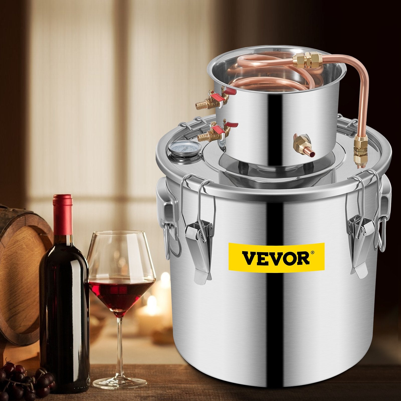 VEVOR Moonshine Still 9.6Gal 38L Stainless Steel Water Alcohol Distiller Copper Tube Home Brewing Kit Build-in Thermometer for DIY Whisky Wine Brandy, Sliver 8