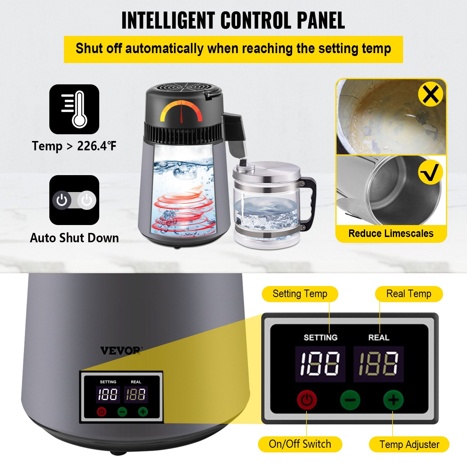 VEVOR Home Water Distiller Distilled Water Maker 4 L with Dual Temp Display Grey 4