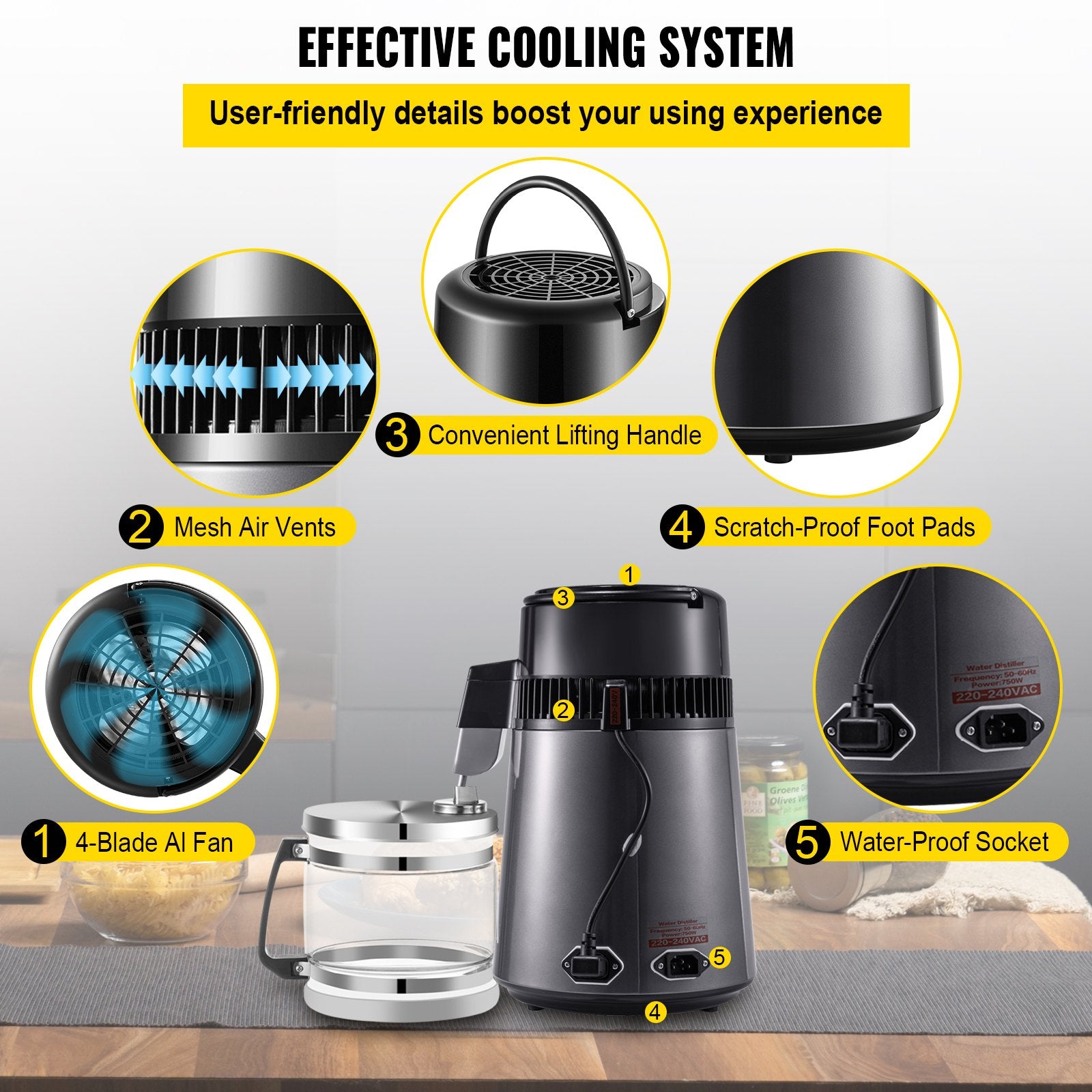 VEVOR Home Water Distiller Distilled Water Maker 4 L with Dual Temp Display Grey 6