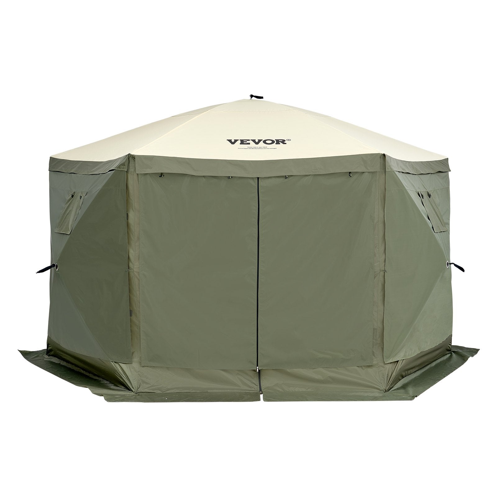 VEVOR Pop Up Gazebo Tent, Pop-Up Screen Tent 6 Sided Canopy Sun Shelter with 6 Removable Privacy Wind Cloths & Mesh Windows, 12x12FT Quick Set Screen Tent with Mosquito Netting, Army Green 11