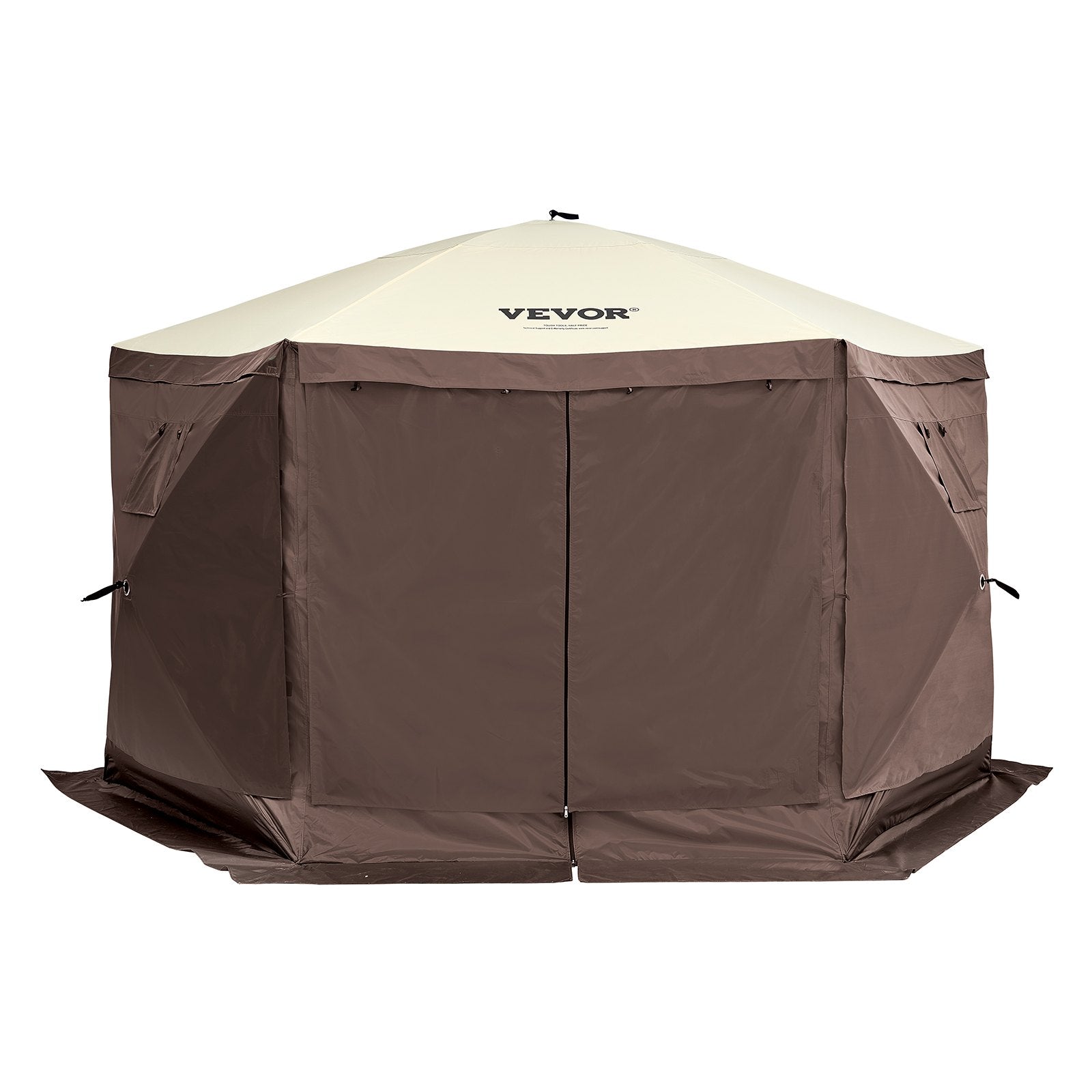 VEVOR Pop Up Gazebo Tent, Pop-Up Screen Tent 6 Sided Canopy Sun Shelter with 6 Removable Privacy Wind Cloths & Mesh Windows, 12.5x12.5FT Quick Set Screen Tent with Mosquito Netting, Brown 11