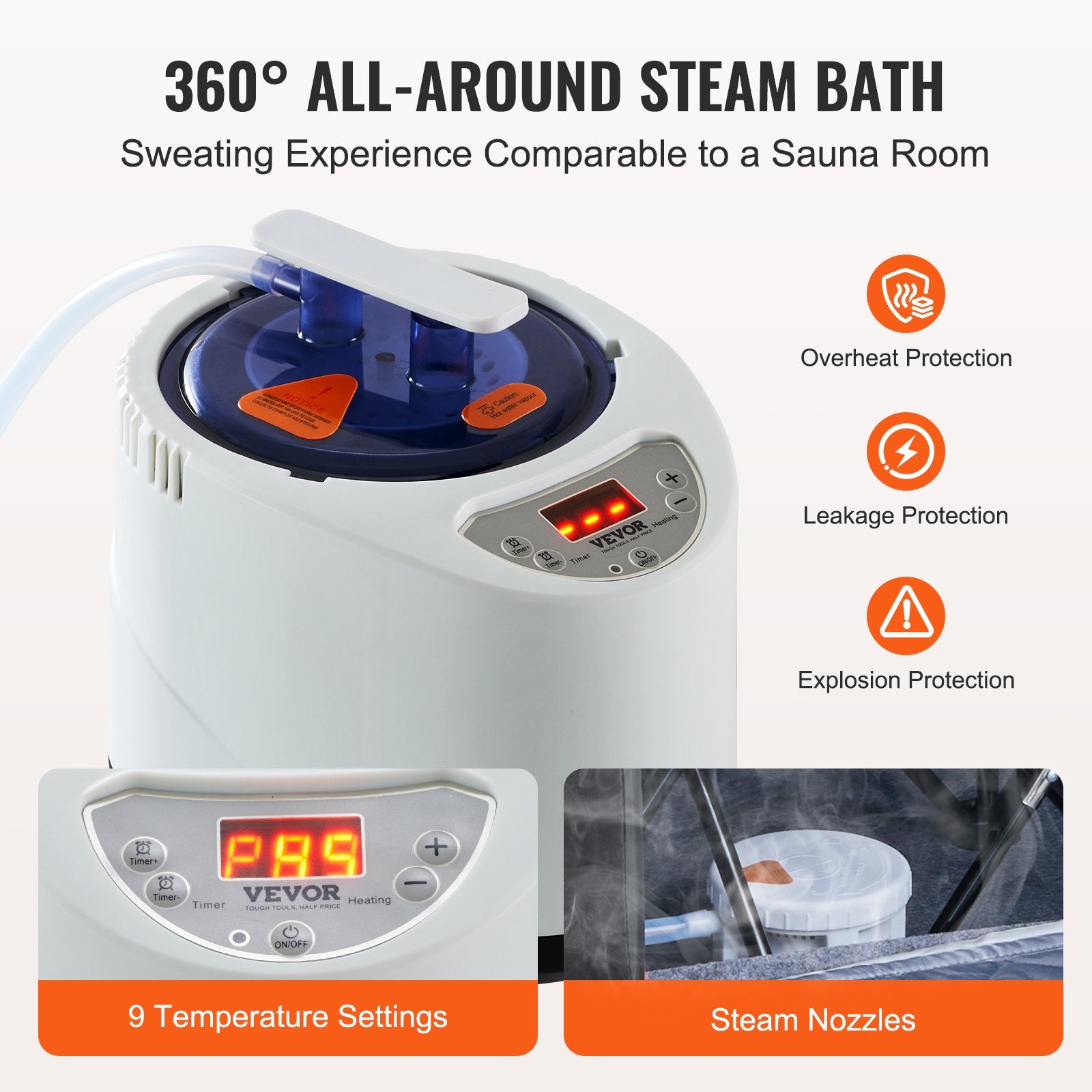 VEVOR Portable Steam Sauna Tent 1000W Personal Spa Loss Weight Detox Therapy, 800x800x1000 mm 4