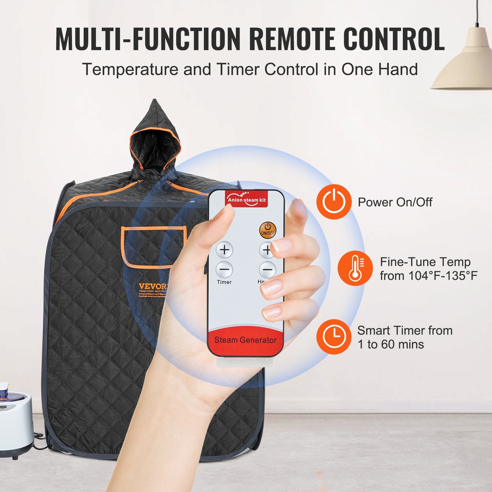VEVOR Portable Steam Sauna Tent 1000W Personal Spa Loss Weight Detox Therapy, 800x800x1000 mm 5