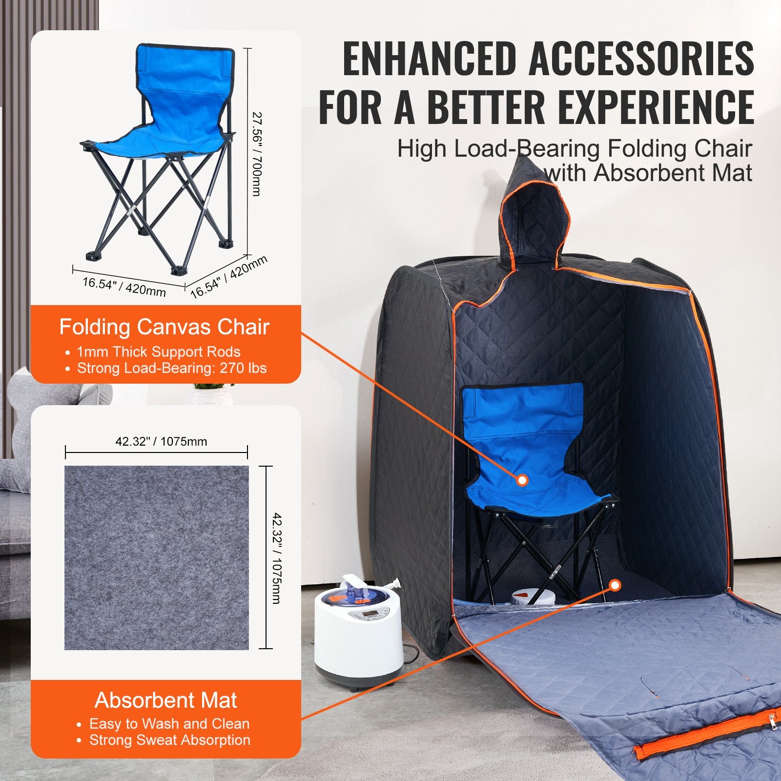 VEVOR Portable Steam Sauna Tent 1000W Personal Spa Loss Weight Detox Therapy, 800x800x1000 mm 6