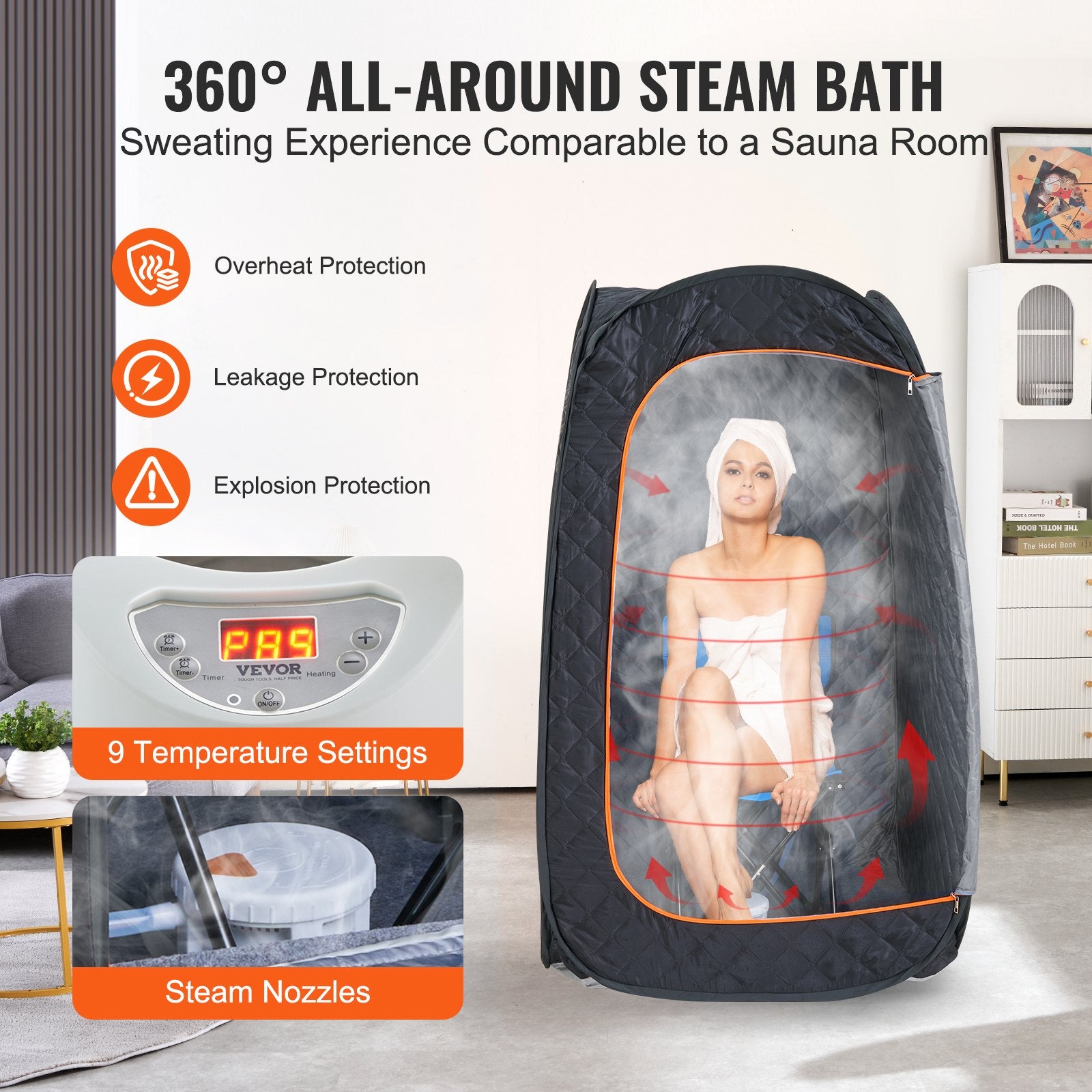 VEVOR 1000W Personal Steam Sauna Tent Loss Weight Detox Therapy Spa Compact, 800 x 800 x 1330 mm 3