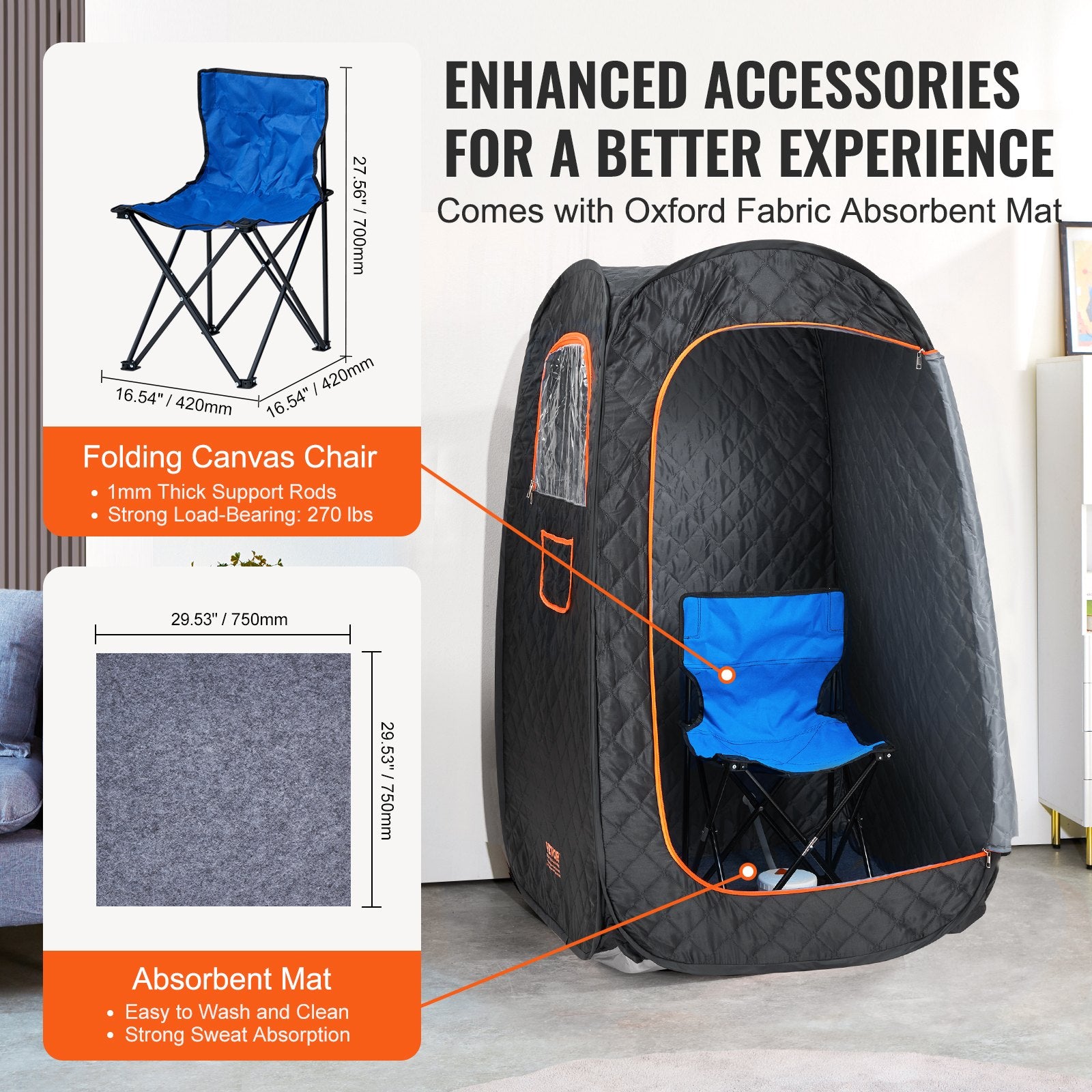 VEVOR 1000W Personal Steam Sauna Tent Loss Weight Detox Therapy Spa Compact, 800 x 800 x 1330 mm 5