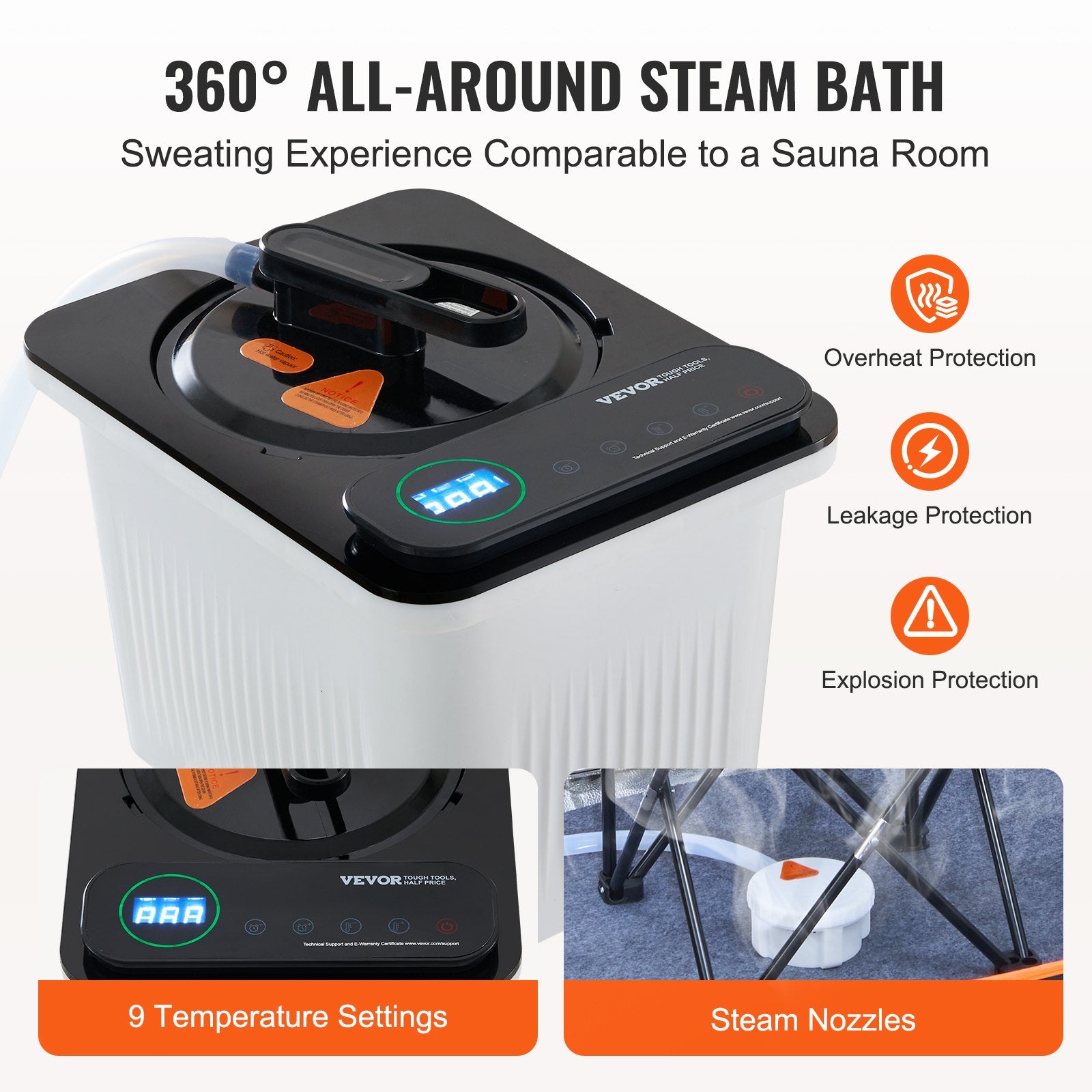 VEVOR Portable Steam Sauna Tent Full Size 2000W Personal Sauna Blanket W/ Chair,880 x 880 x 1780 mm 4