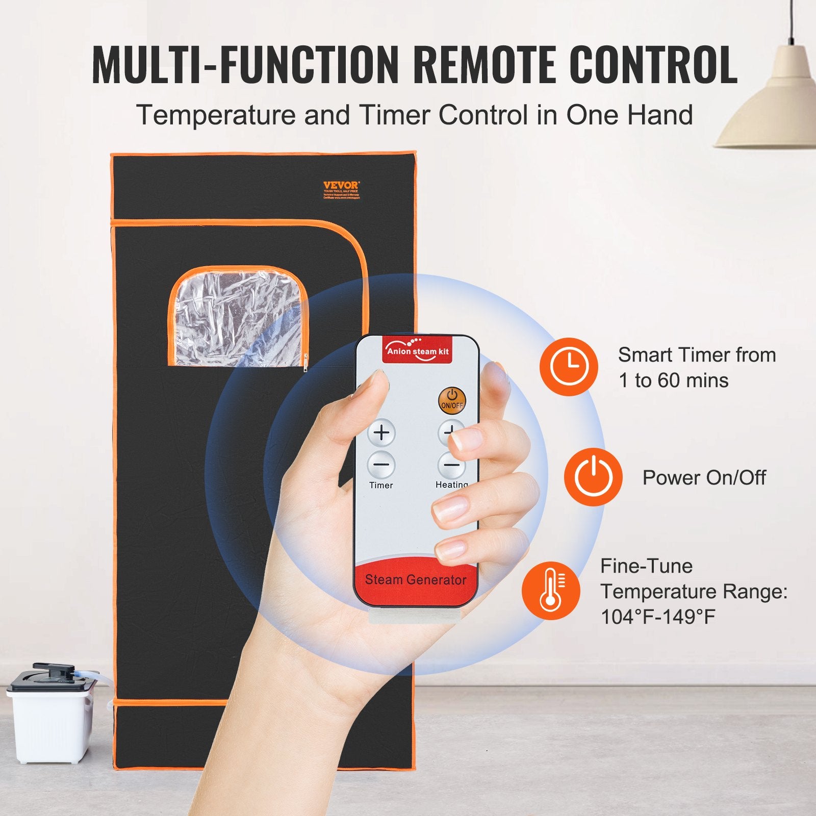 VEVOR Portable Steam Sauna Tent Full Size 2000W Personal Sauna Blanket W/ Chair,880 x 880 x 1780 mm 5