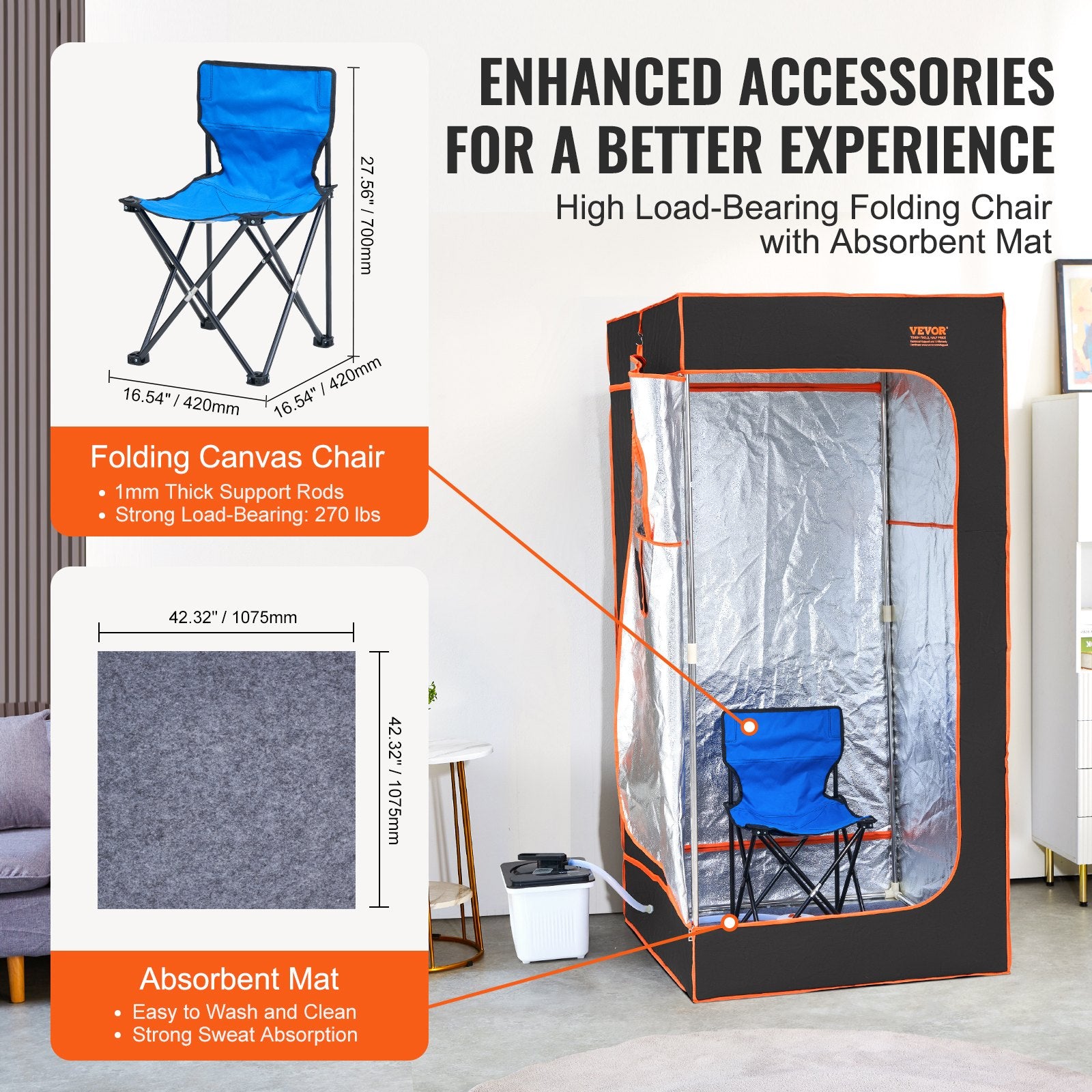 VEVOR Portable Steam Sauna Tent Full Size 2000W Personal Sauna Blanket W/ Chair,880 x 880 x 1780 mm 6