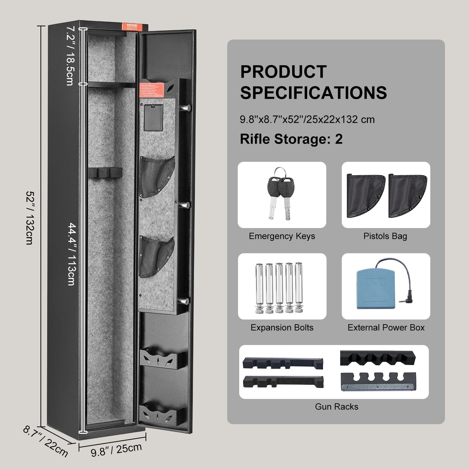 VEVOR Gun Safe Rifle Safe with Digital Keypad & Lock for 3 Rifles and 4 Pistols 6