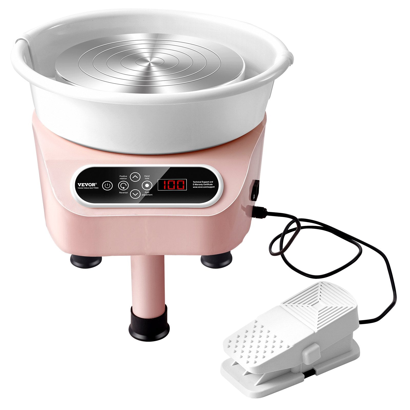 VEVOR Pottery Wheel, 10 inch Pottery Forming Machine, 350W Electric Wheel for Pottery with Foot Pedal and LCD Touch Screen, Direct Drive Ceramic Wheel with 3 Support Legs for DIY Art Craft, Pink 10