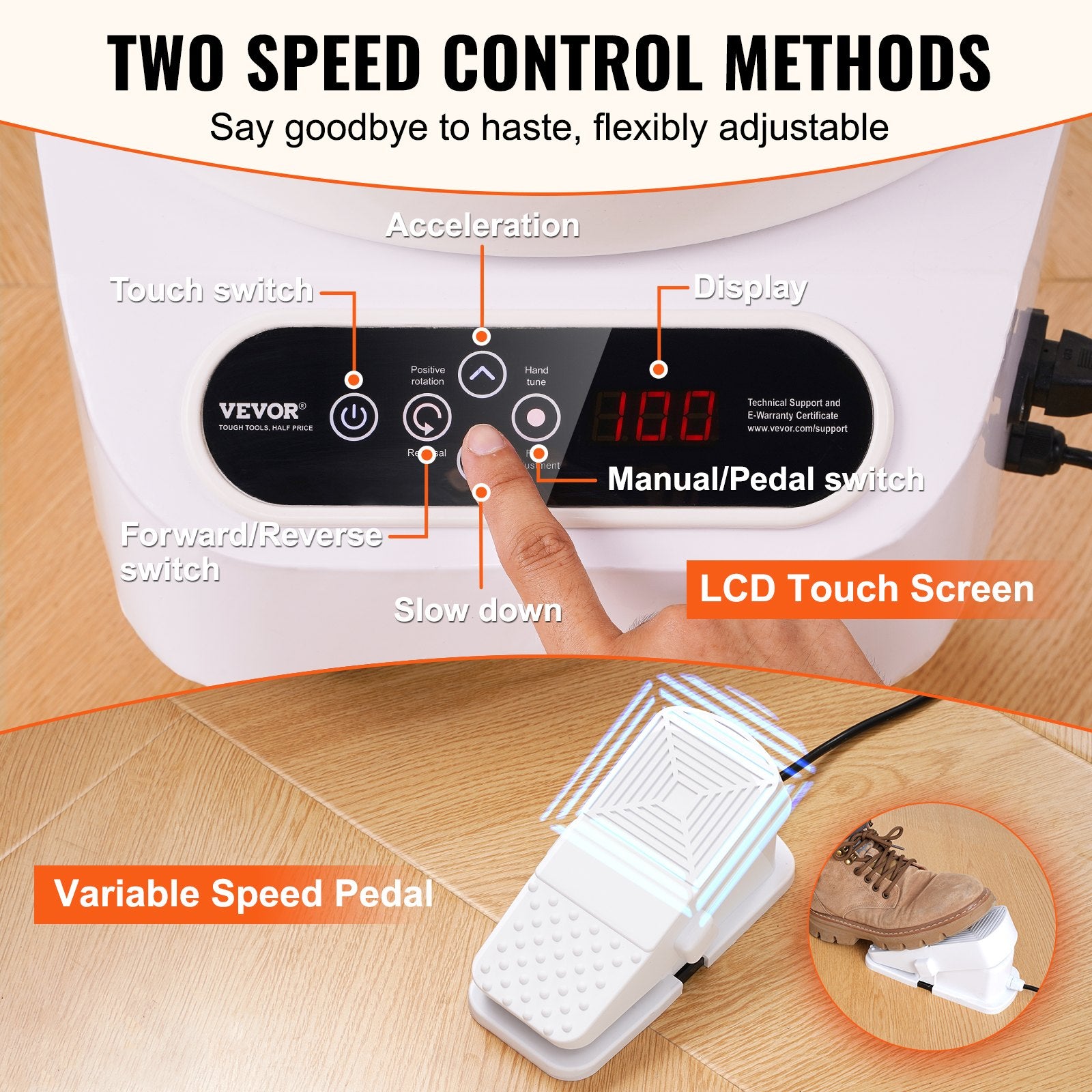 VEVOR Pottery Wheel, 10 inch Pottery Forming Machine, 350W Electric Wheel for Pottery with Foot Pedal and LCD Touch Screen, Direct Drive Ceramic Wheel with 3 Support Legs for DIY Art Craft, White 4