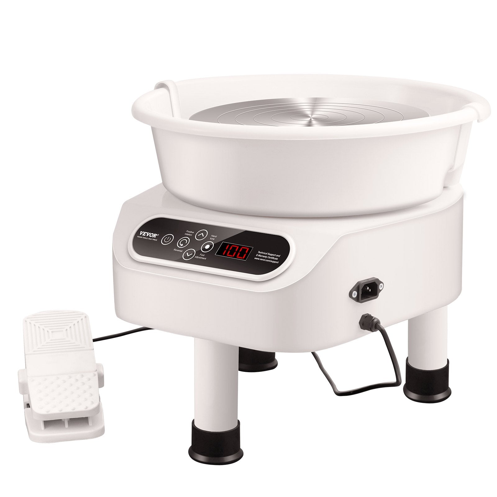 VEVOR Pottery Wheel, 10 inch Pottery Forming Machine, 350W Electric Wheel for Pottery with Foot Pedal and LCD Touch Screen, Direct Drive Ceramic Wheel with 3 Support Legs for DIY Art Craft, White 9
