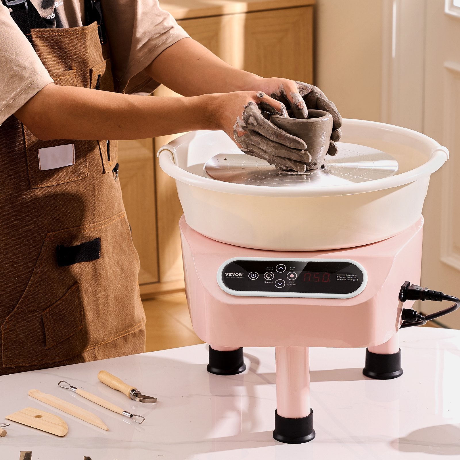 VEVOR Pottery Wheel, 11 inch Pottery Forming Machine, 450W Electric Wheel for Pottery with Foot Pedal and LCD Touch Screen, Direct Drive Ceramic Wheel with 3 Support Legs for DIY Art Craft, Pink 8