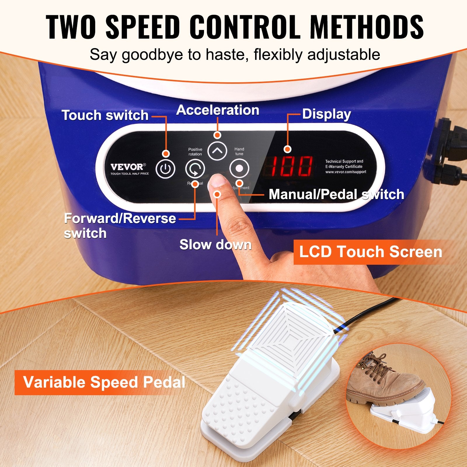 VEVOR Pottery Wheel, 11 inch Pottery Forming Machine, 450W Electric Wheel for Pottery with Foot Pedal and LCD Touch Screen, Direct Drive Ceramic Wheel with 3 Support Legs for DIY Art Craft, Blue 4