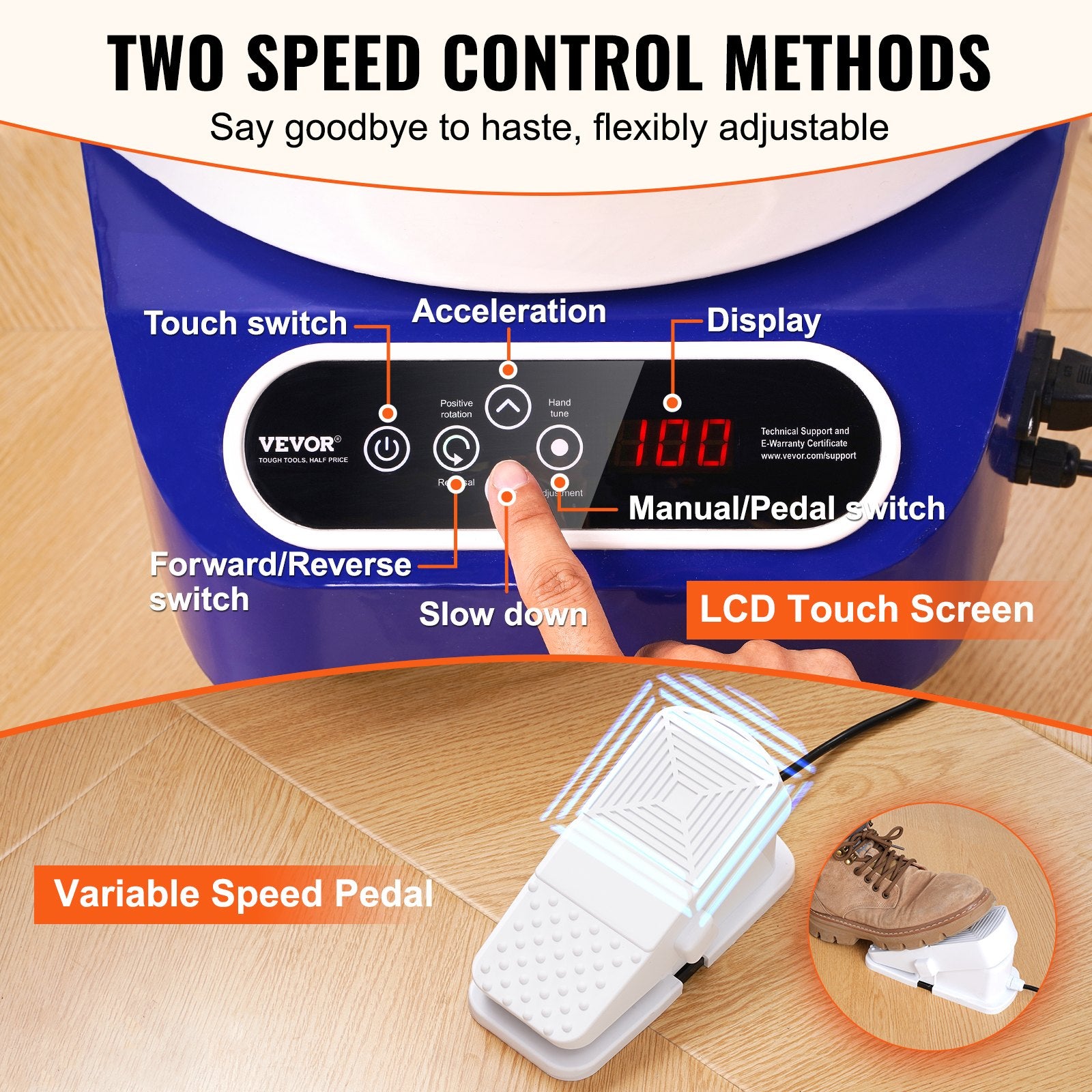 VEVOR Pottery Wheel, 10 inch Pottery Forming Machine, 350W Electric Wheel for Pottery with Foot Pedal and LCD Touch Screen, Direct Drive Ceramic Wheel with Shaping Tools for DIY Art Craft, Blue 4