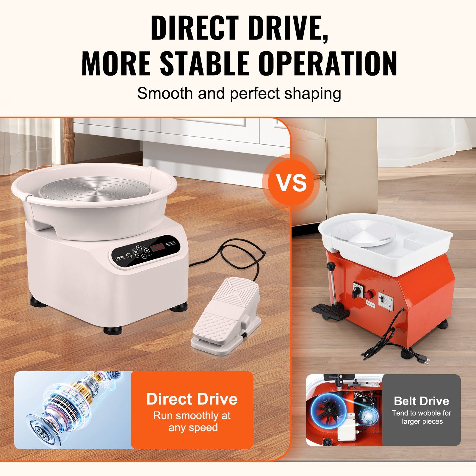 VEVOR Pottery Wheel, 11 inch Pottery Forming Machine, 350W Electric Wheel for Pottery with Foot Pedal and LCD Touch Screen, Direct Drive Ceramic Wheel with Shaping Tools for DIY Art Craft, White 3