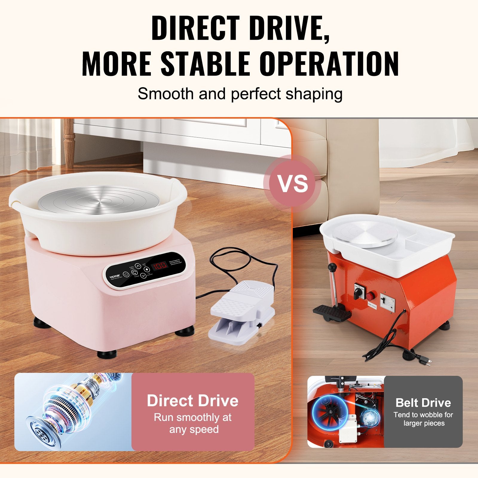 VEVOR Pottery Wheel, 11 inch Pottery Forming Machine, 350W Electric Wheel for Pottery with Foot Pedal and LCD Touch Screen, Direct Drive Ceramic Wheel with Shaping Tools for DIY Art Craft, Pink 3